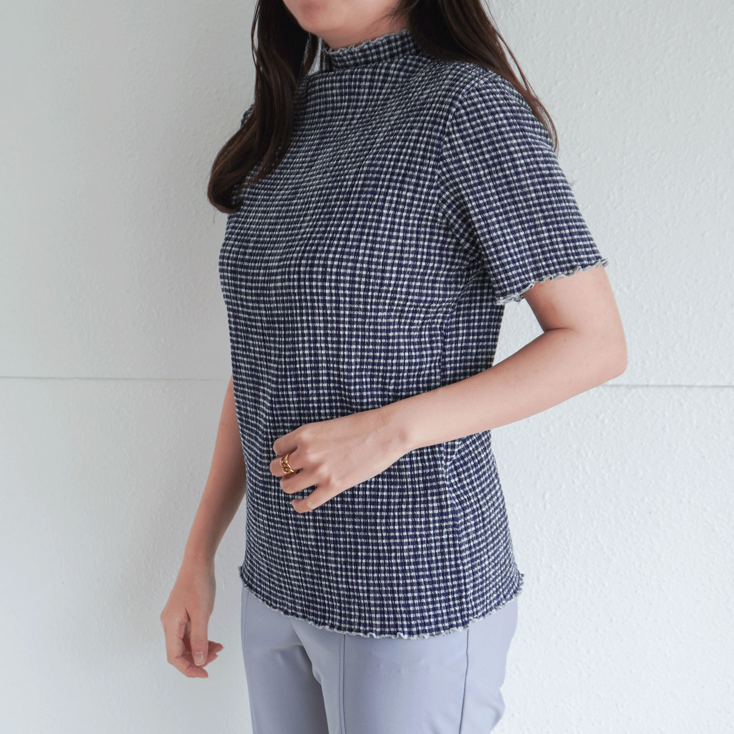 ギンガム楊柳ボトルネックカットソー - 画像14