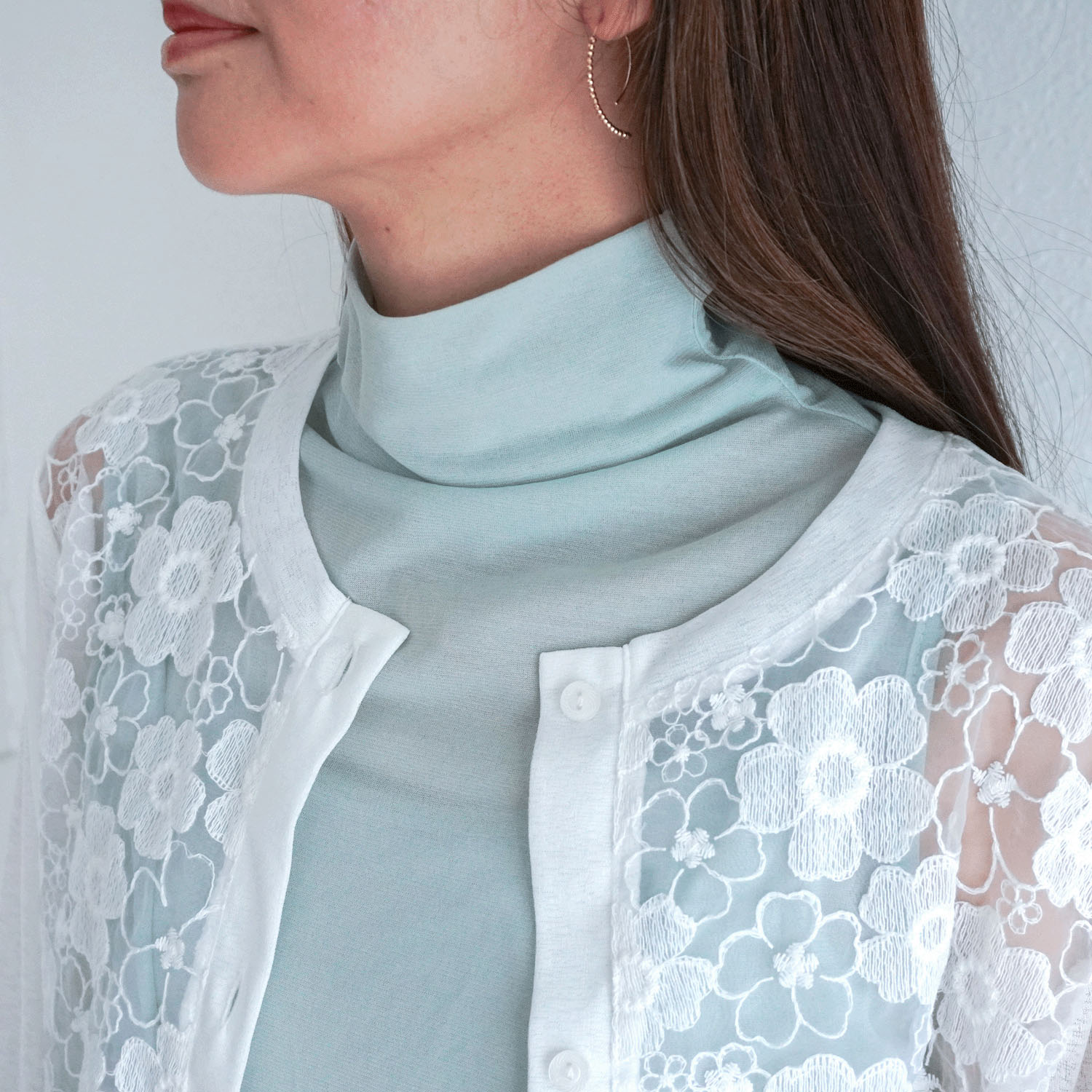 梨地×オーガンジー刺繍カーディガン - 画像2