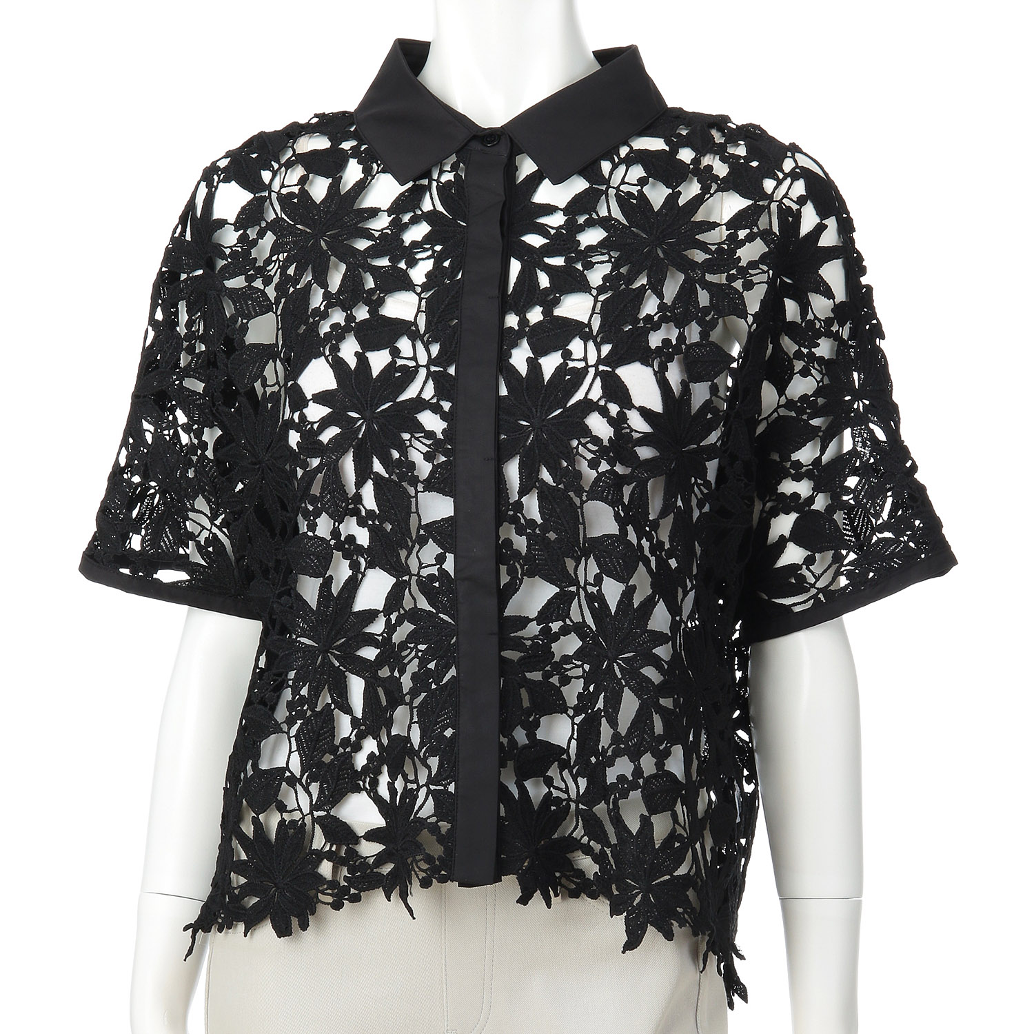 レース襟付きショート丈前開きブラウス - 画像4