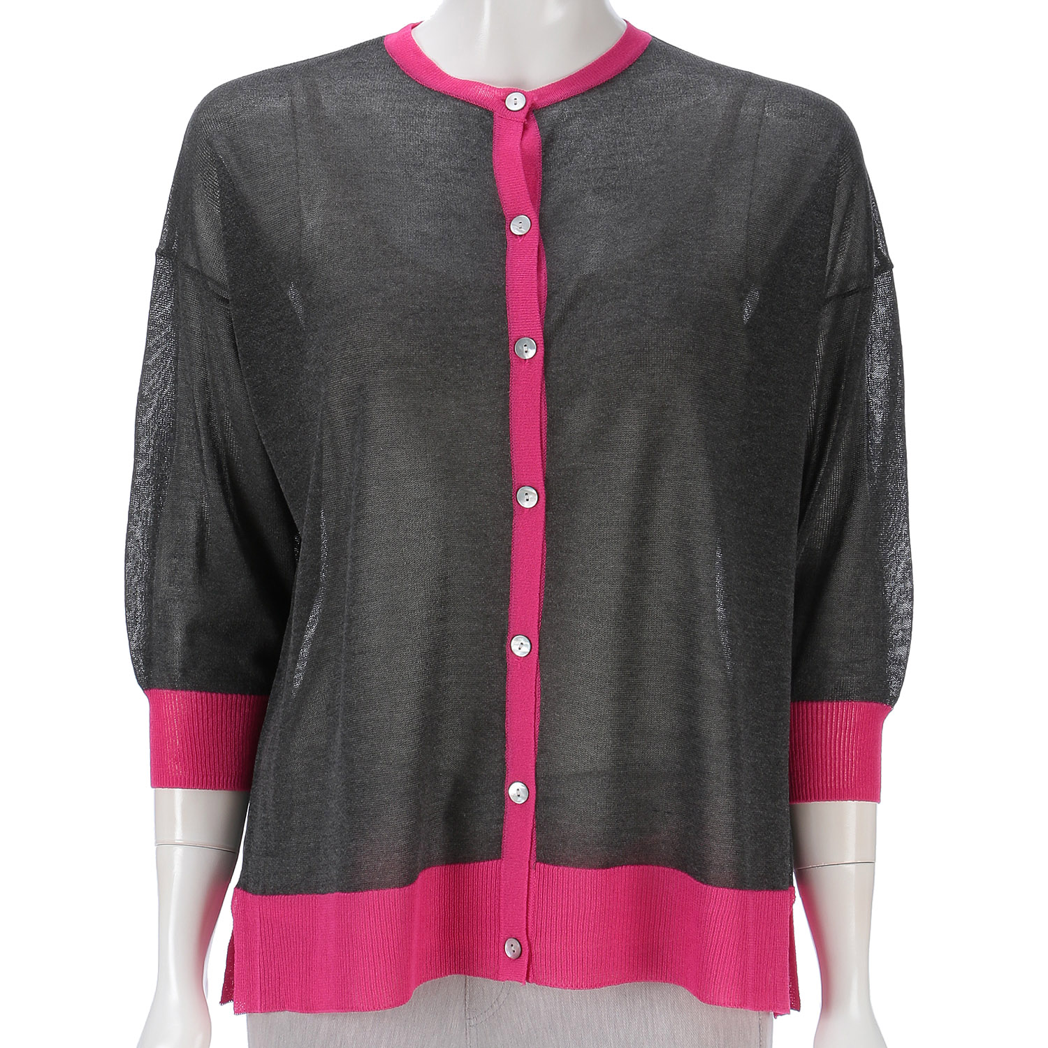 配色前開きニットカーディガン - 画像3