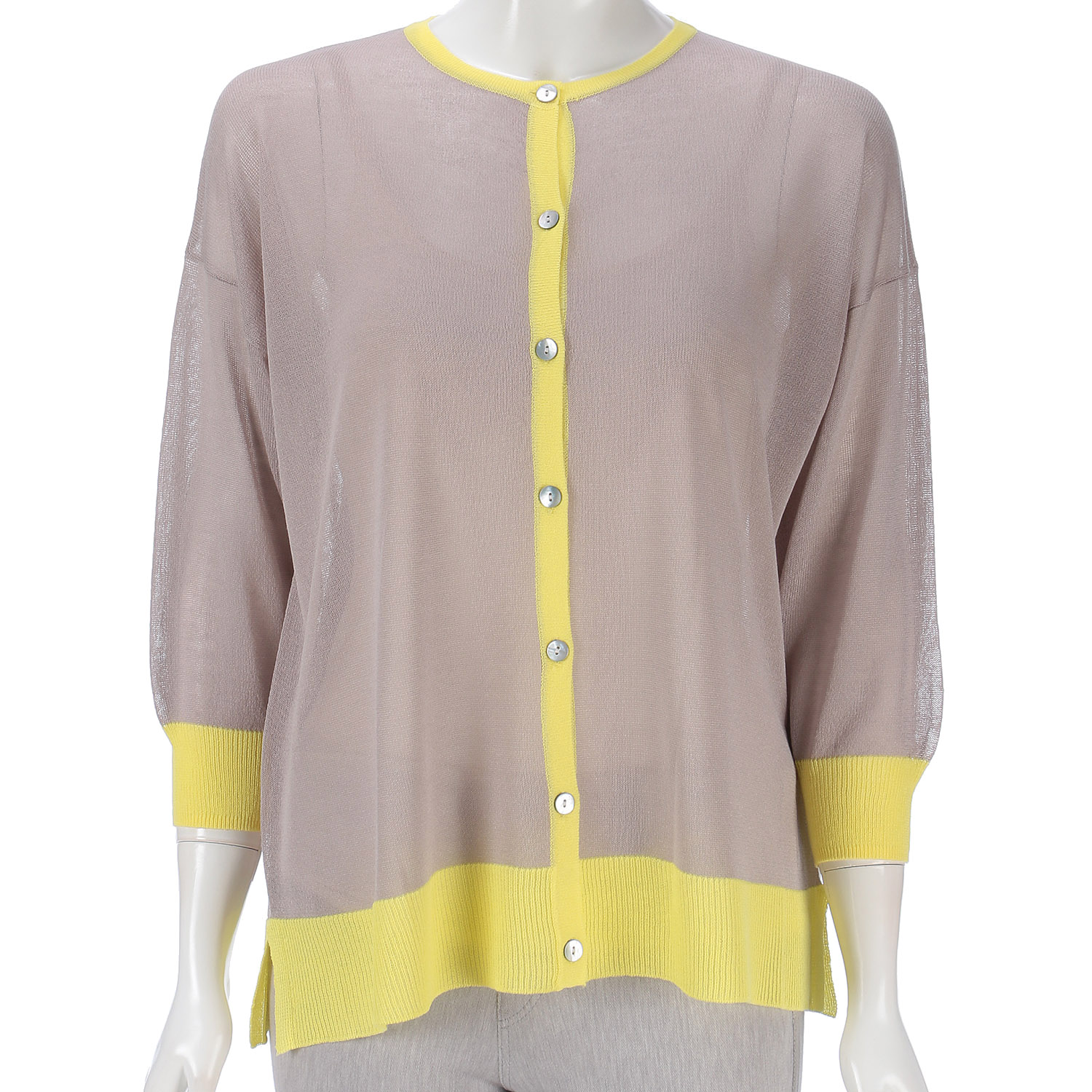 配色前開きニットカーディガン