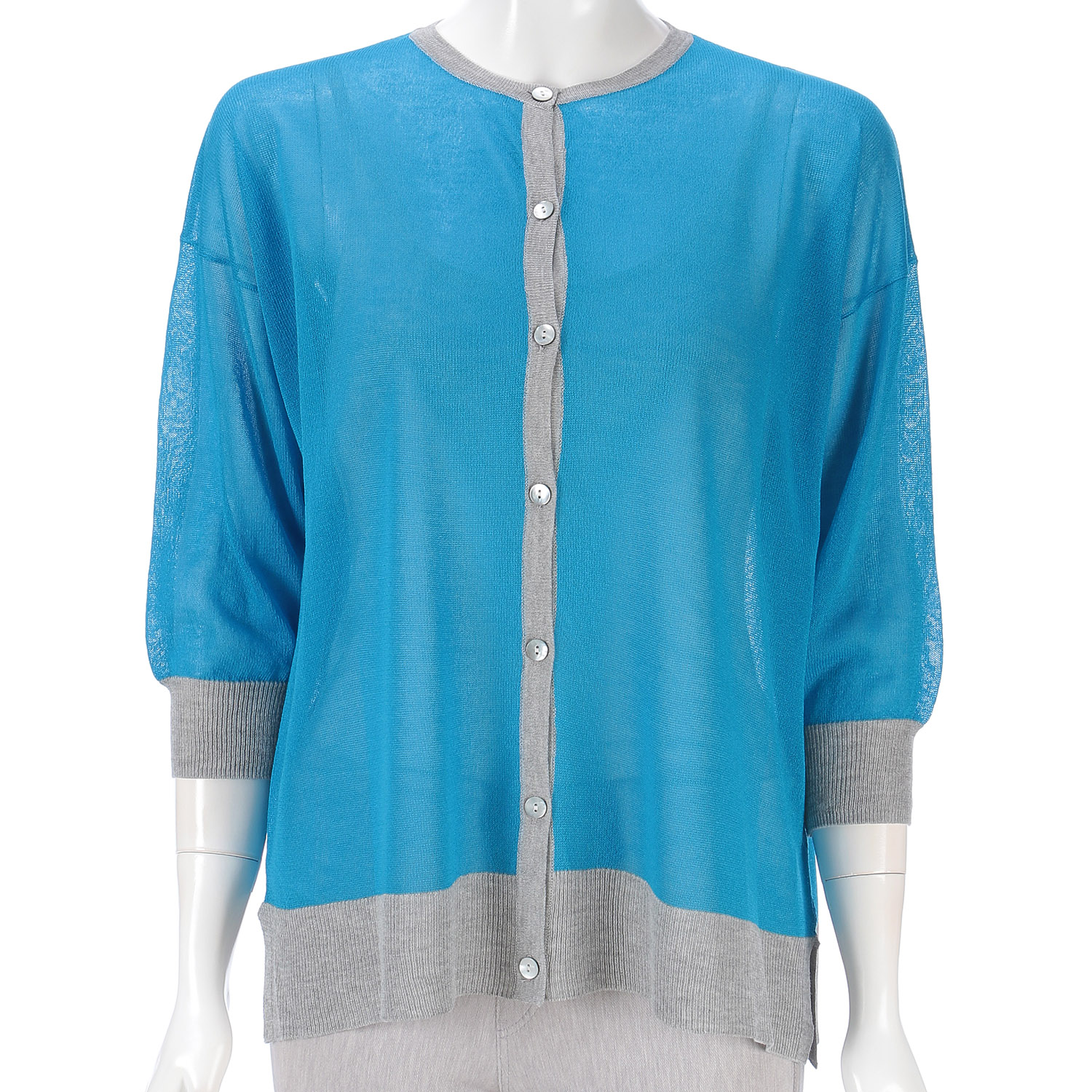 配色前開きニットカーディガン