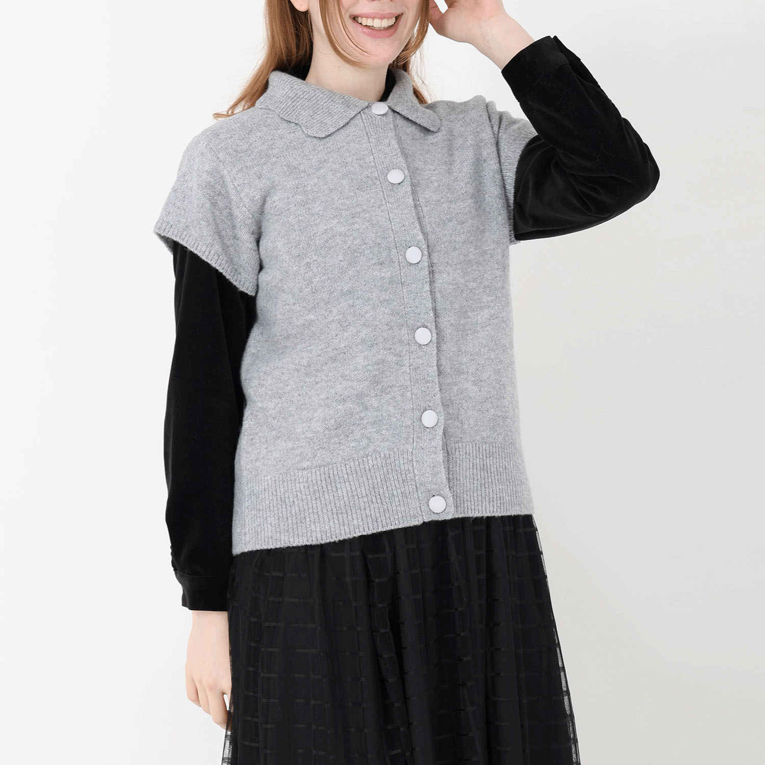 T’BIS STUDIO  ウール混スカラップ襟付きベスト