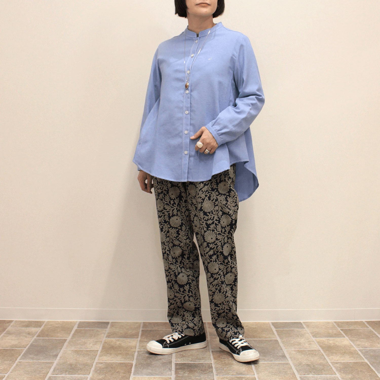 notorico アクセントステッチベーシックスタンドカラーロングシャツ - 画像24