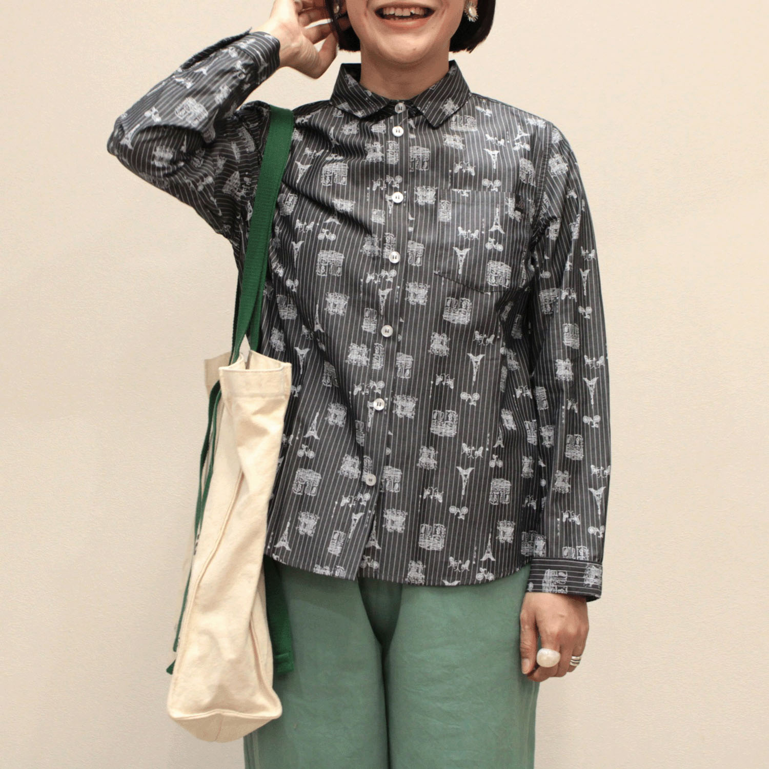 notorico フランス柄ストライプブラウス