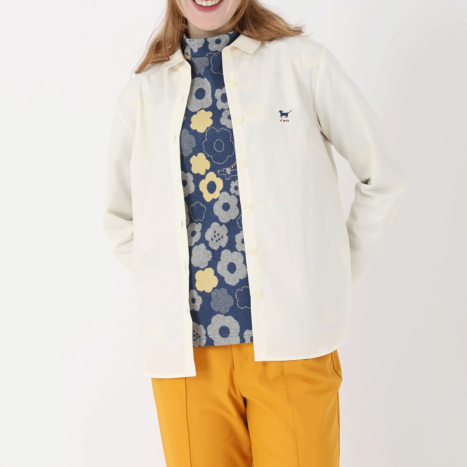 T’BIS STUDIO ウェザークロス猫刺繍シャツ - 画像1