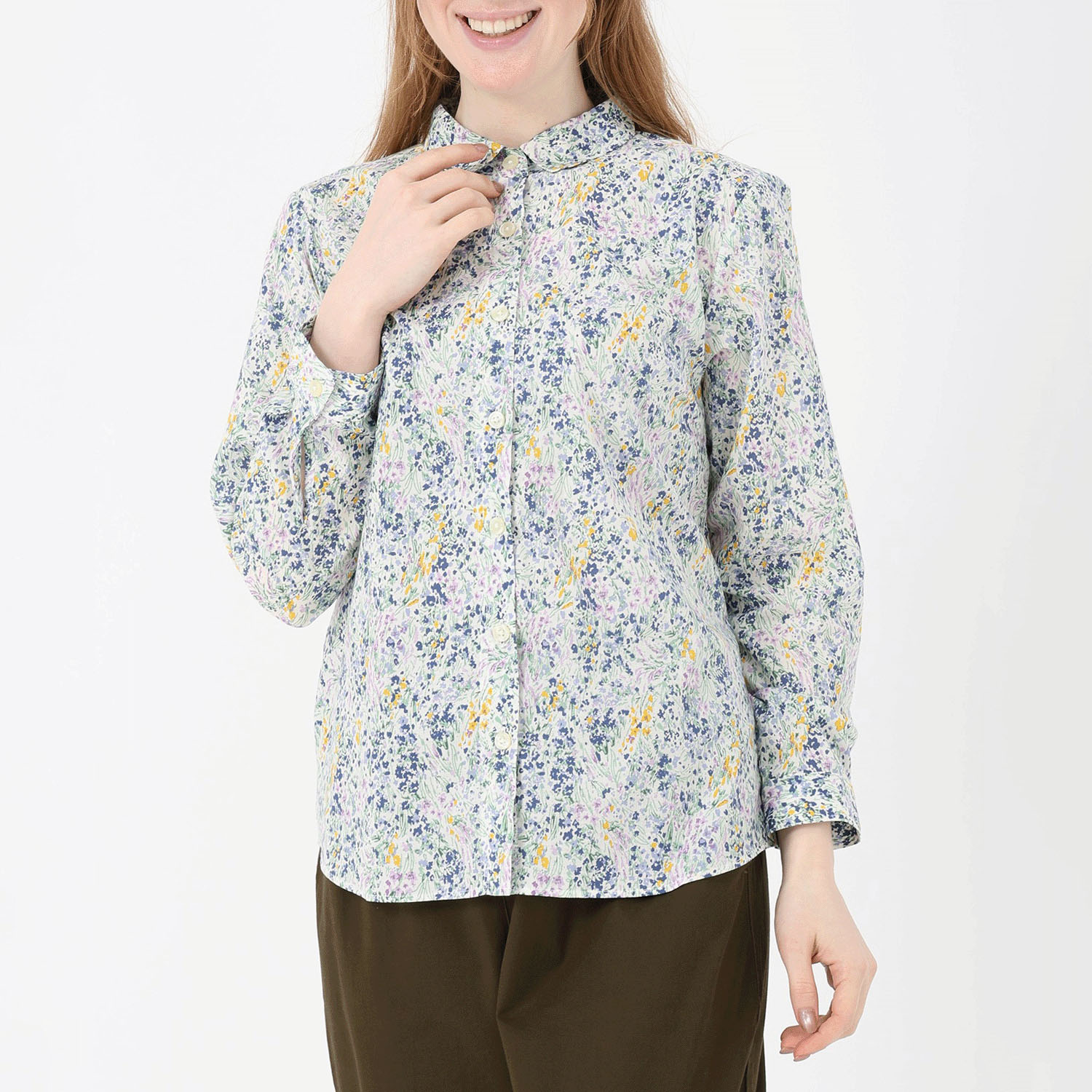 T’BIS STUDIO 長袖水彩小花柄プリントシャツ - 画像3