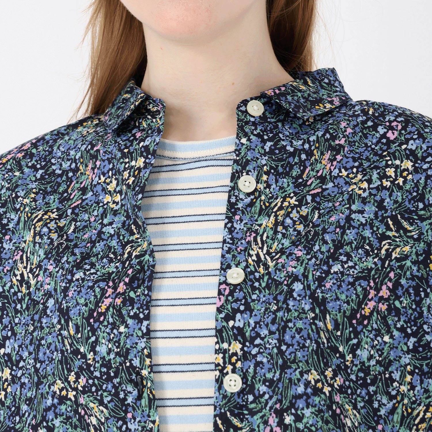 T’BIS STUDIO 長袖水彩小花柄プリントシャツ - 画像6