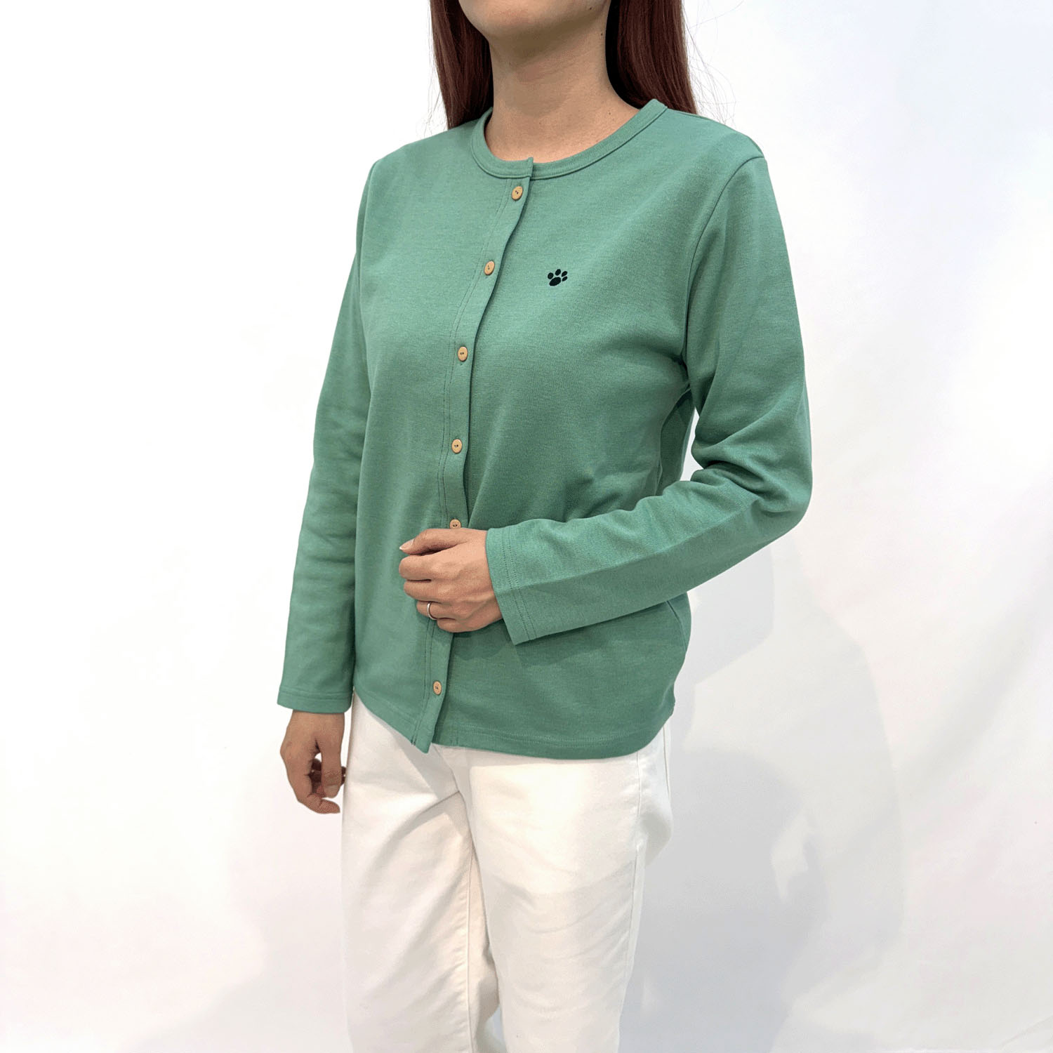 T’BIS STUDIO 長袖ダブルフェイスフットプリント刺繍カーディガン