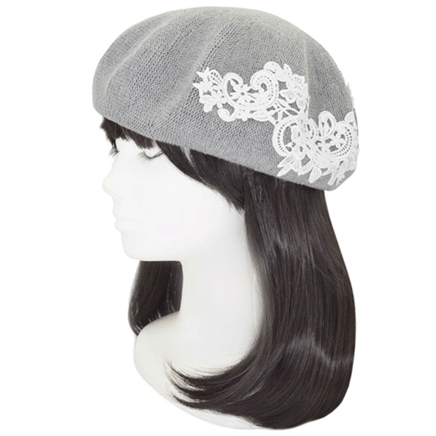 レース付きコットンカラーベレー