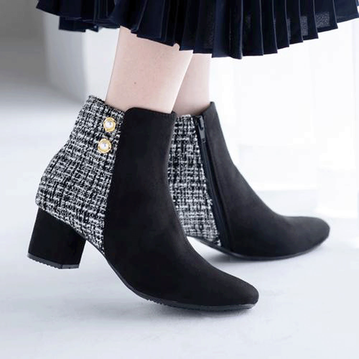 JELLY BEANS ダブルボタンコンビショートブーツ - 画像2