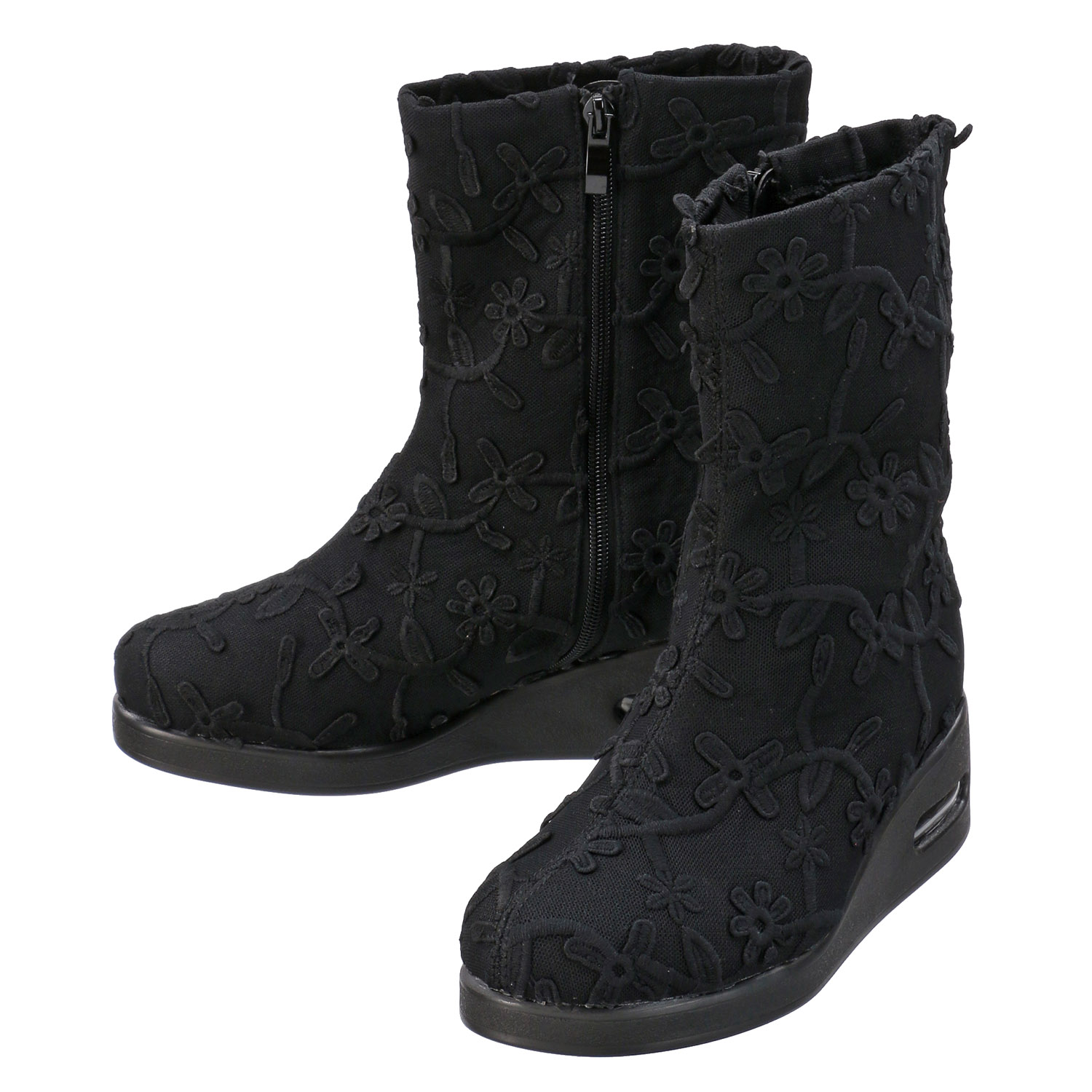 POPOLARE フラワー刺繍レースブーツ 3804