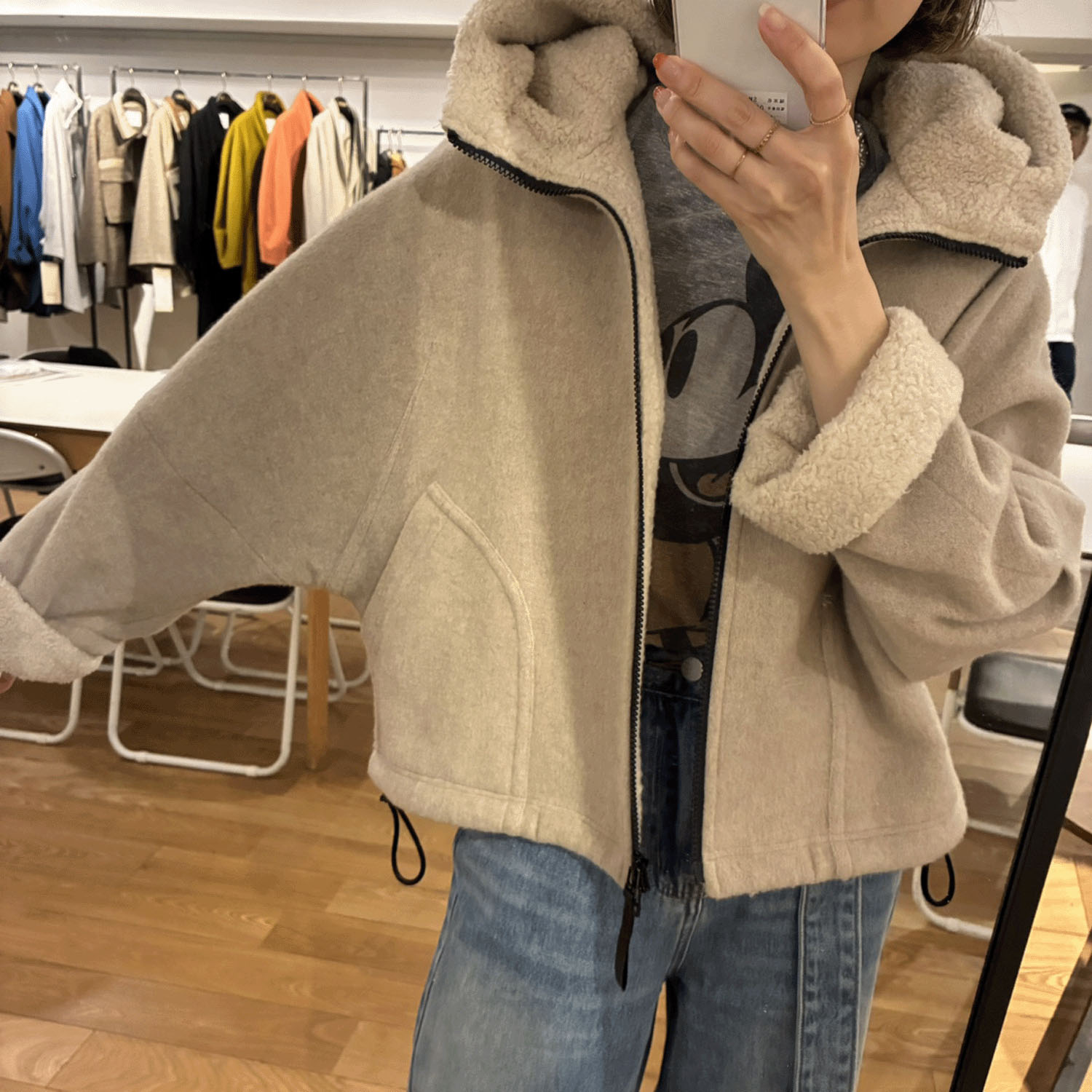 ハルズアミ ボアフードショートコート - 画像13