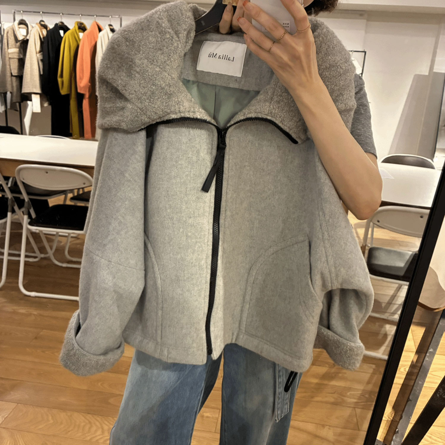 ハルズアミ ボアフードショートコート - 画像3