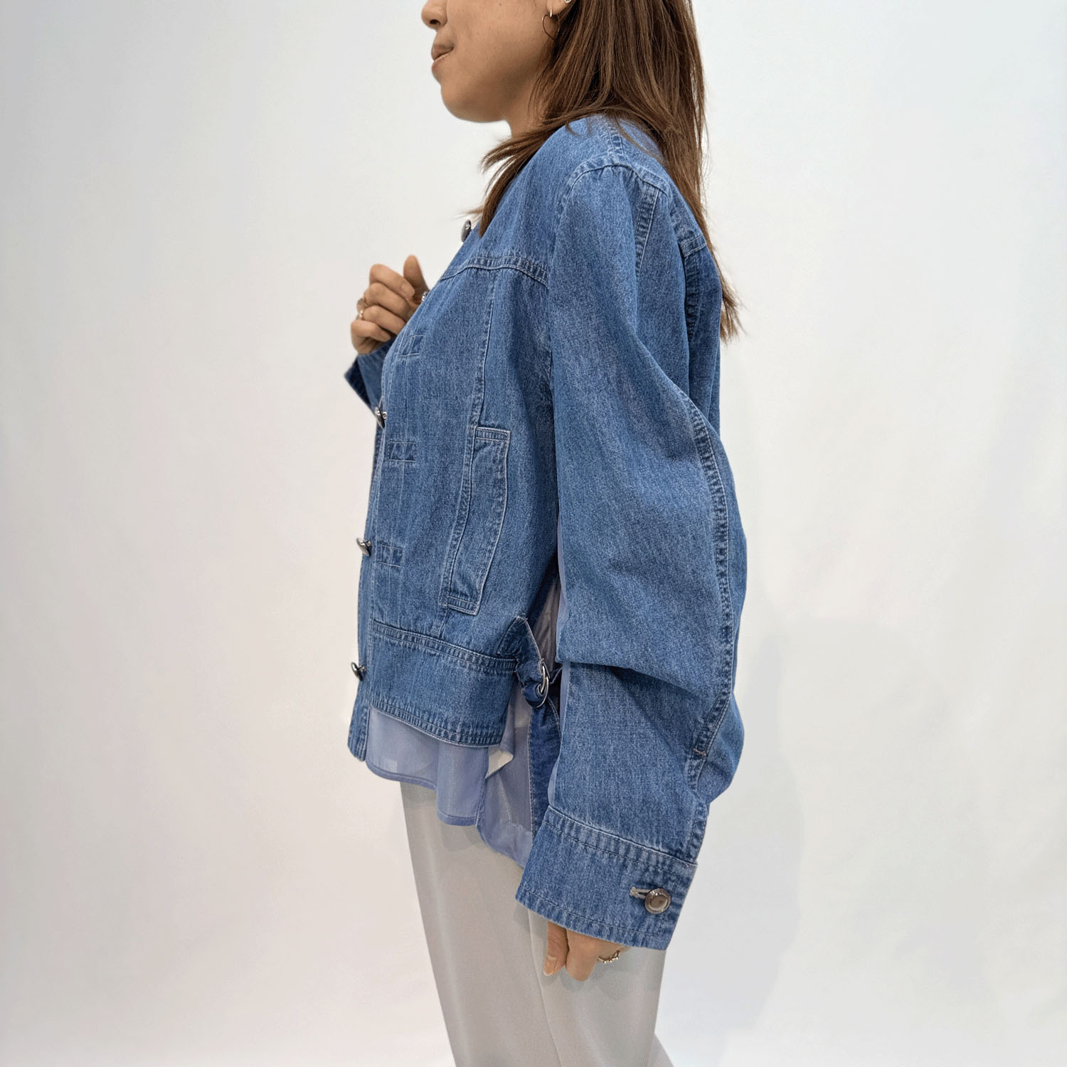 ハルズアミ ノーカラーデニムジャケット - 画像6