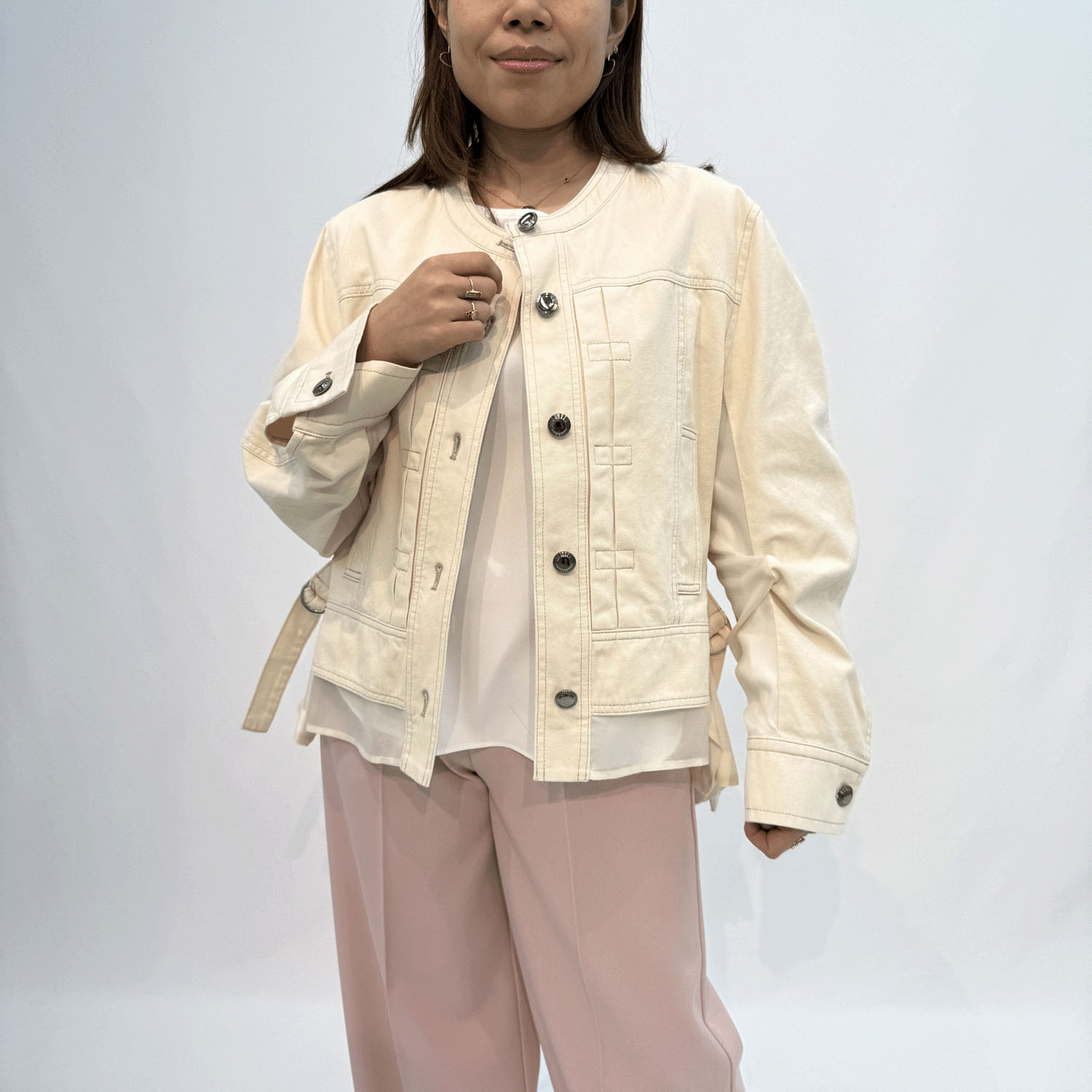 ハルズアミ ノーカラーデニムジャケット