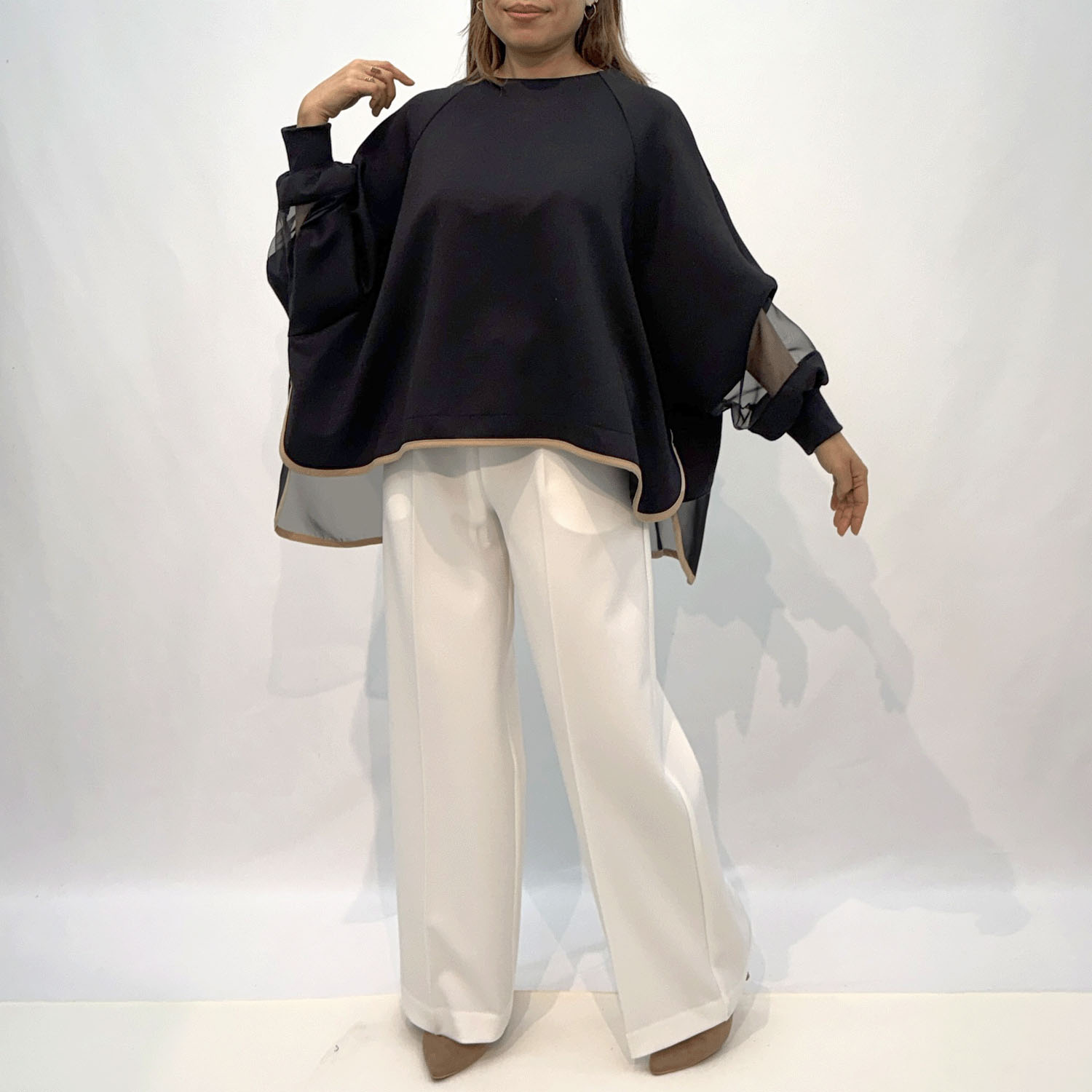 ハルズアミ シアースリーブフレアプルオーバー