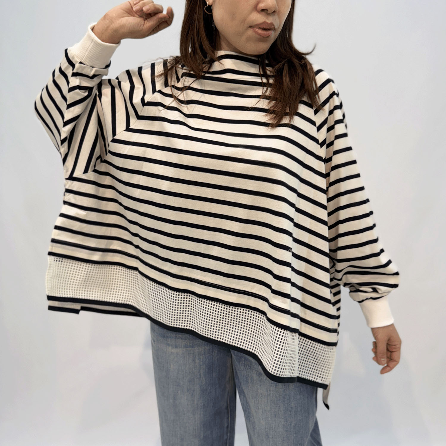 ハルズアミ メッシュヘムボーダーフレアプルオーバー - 画像3