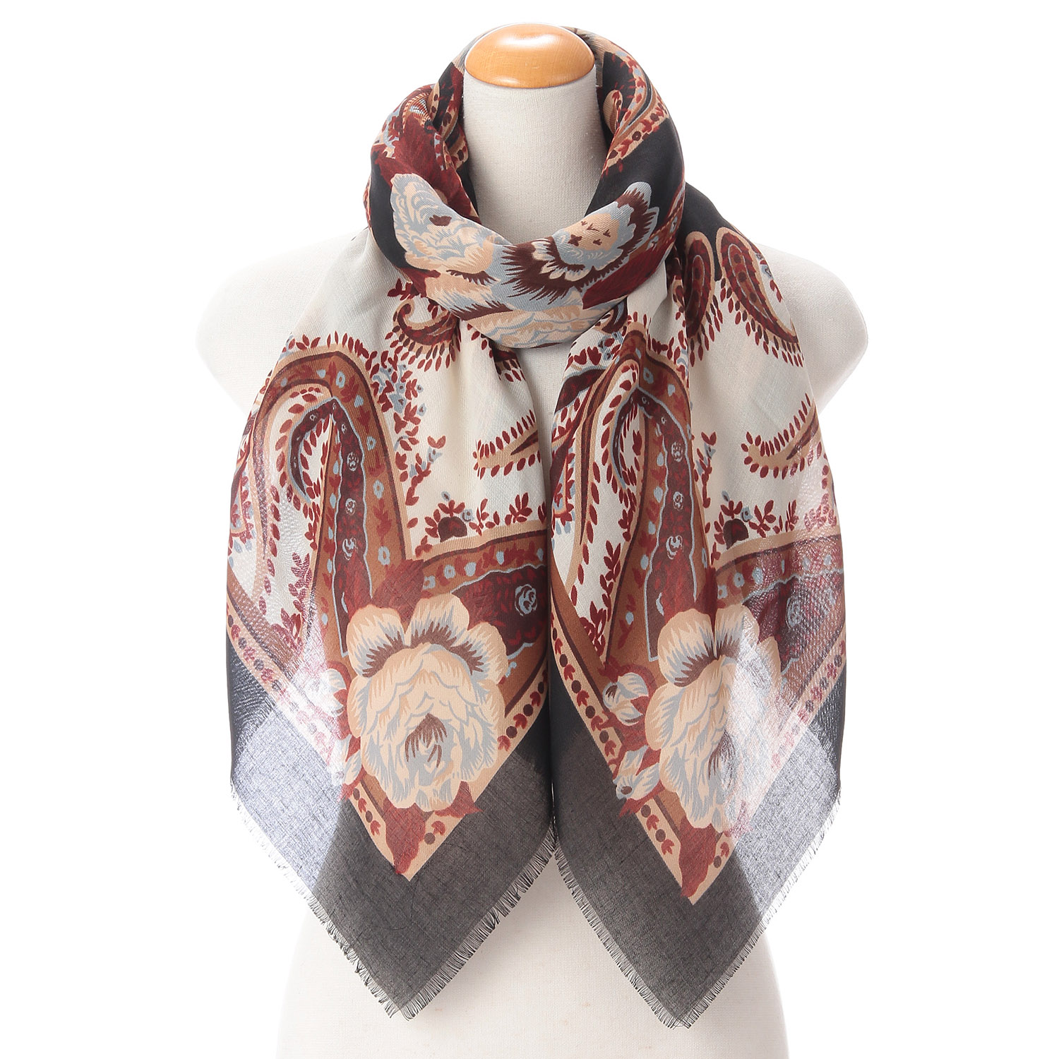 イタリア製 ペイズリープリントスカーフ 120×120