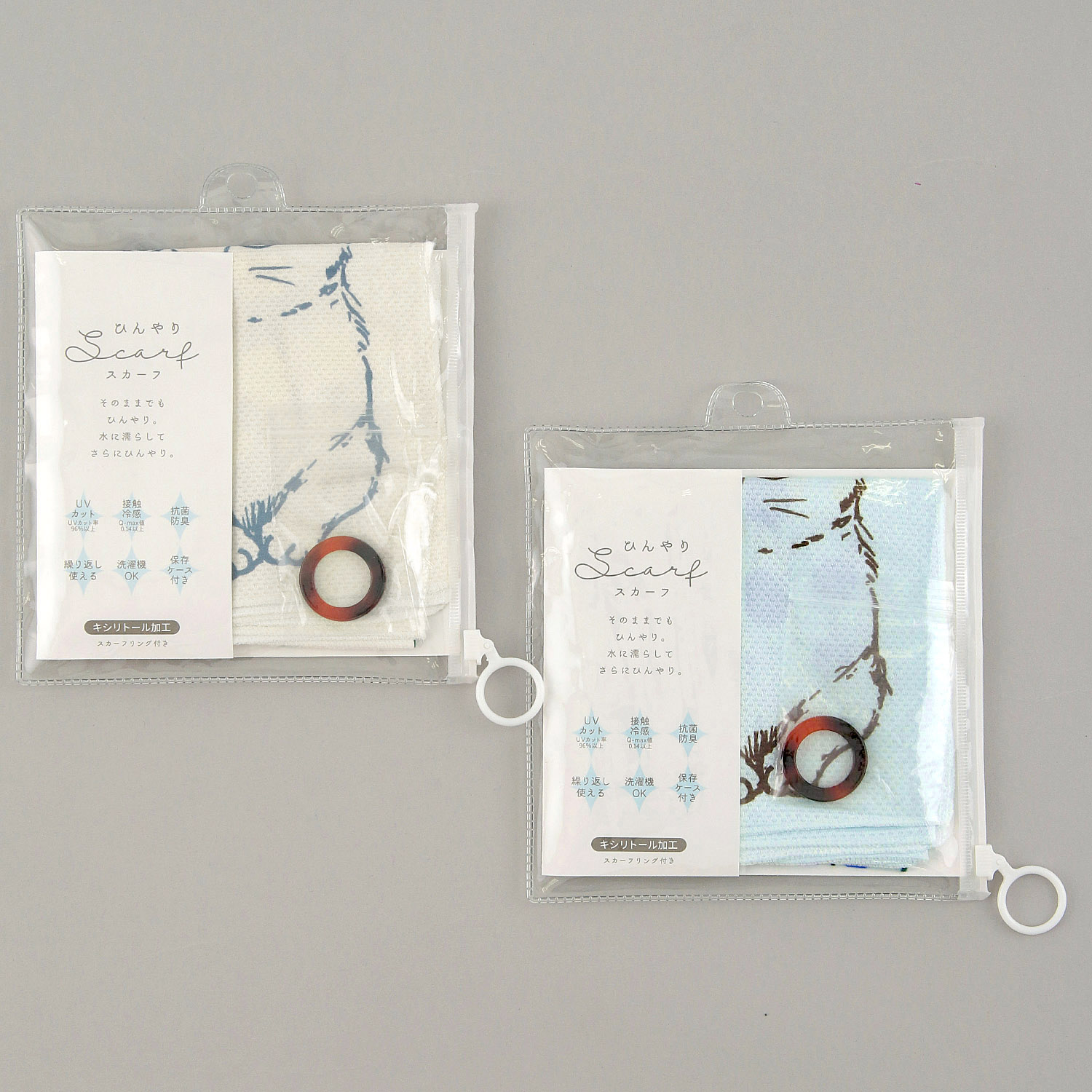 【ベージュ在庫限り】ひんやりスカーフ ねこと花柄