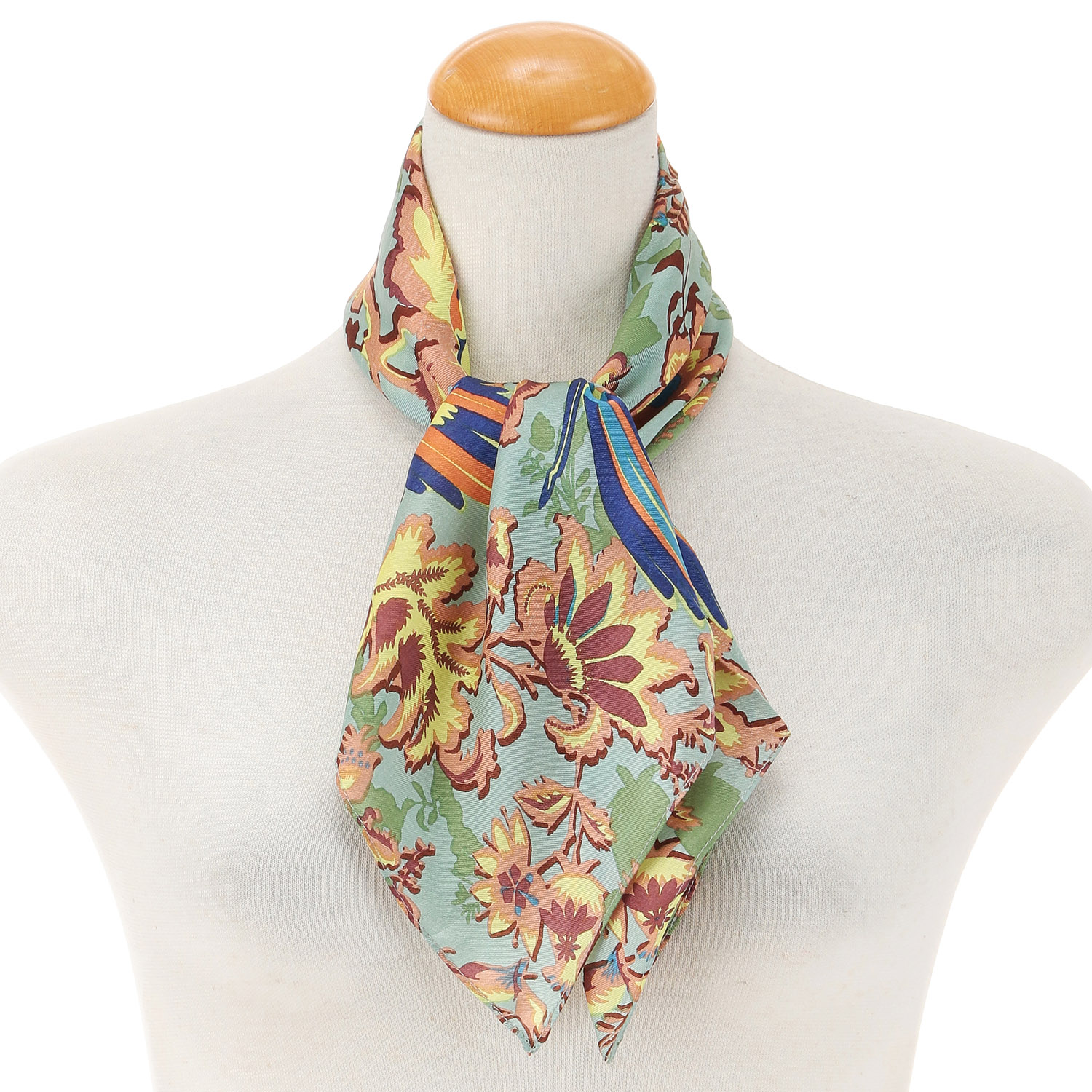 インド製 花鳥柄シルクスカーフ - 画像2