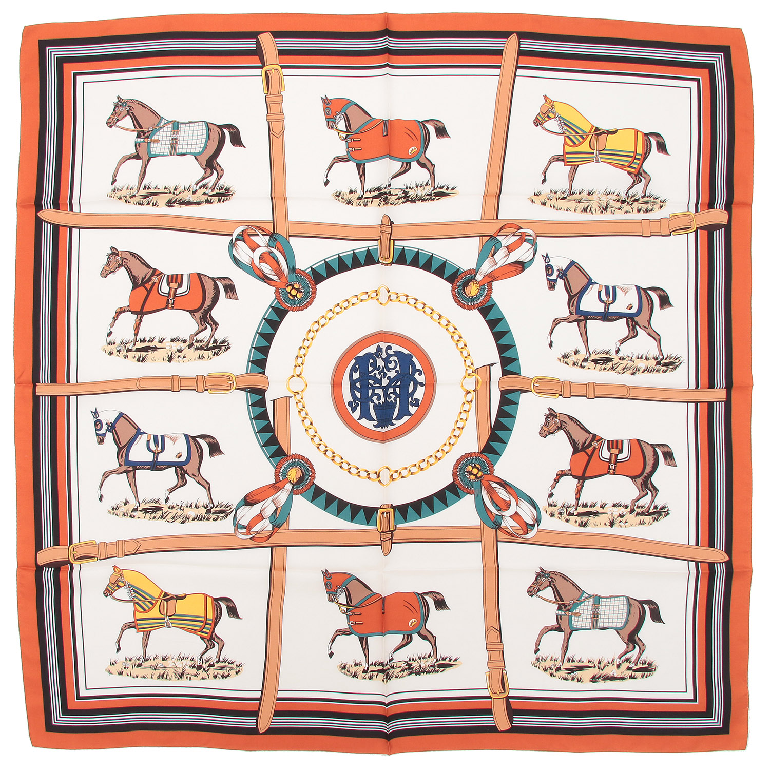 日本製 シルク馬柄大判スカーフ 88×88 - 画像2