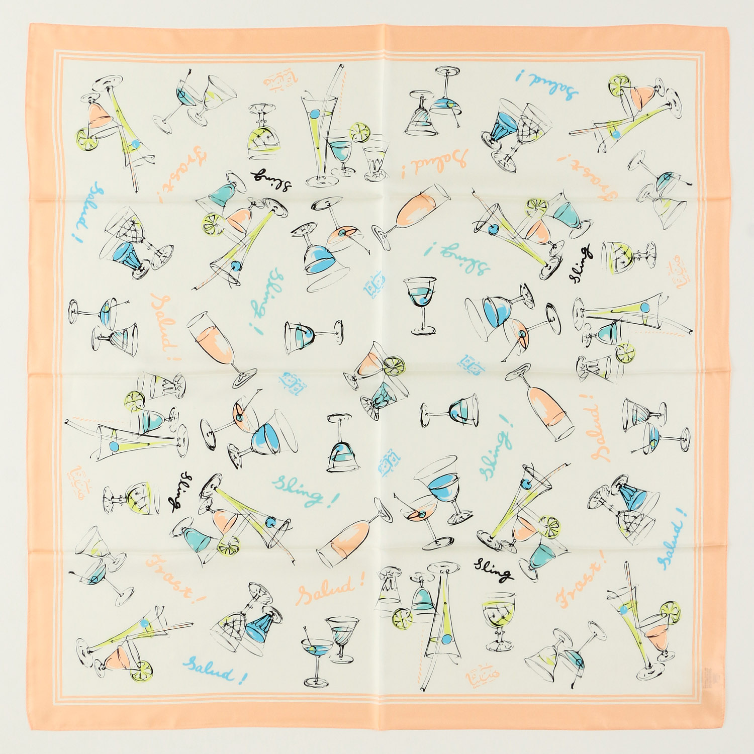 日本製 シルクカクテル柄大判スカーフ 88×88 - 画像2