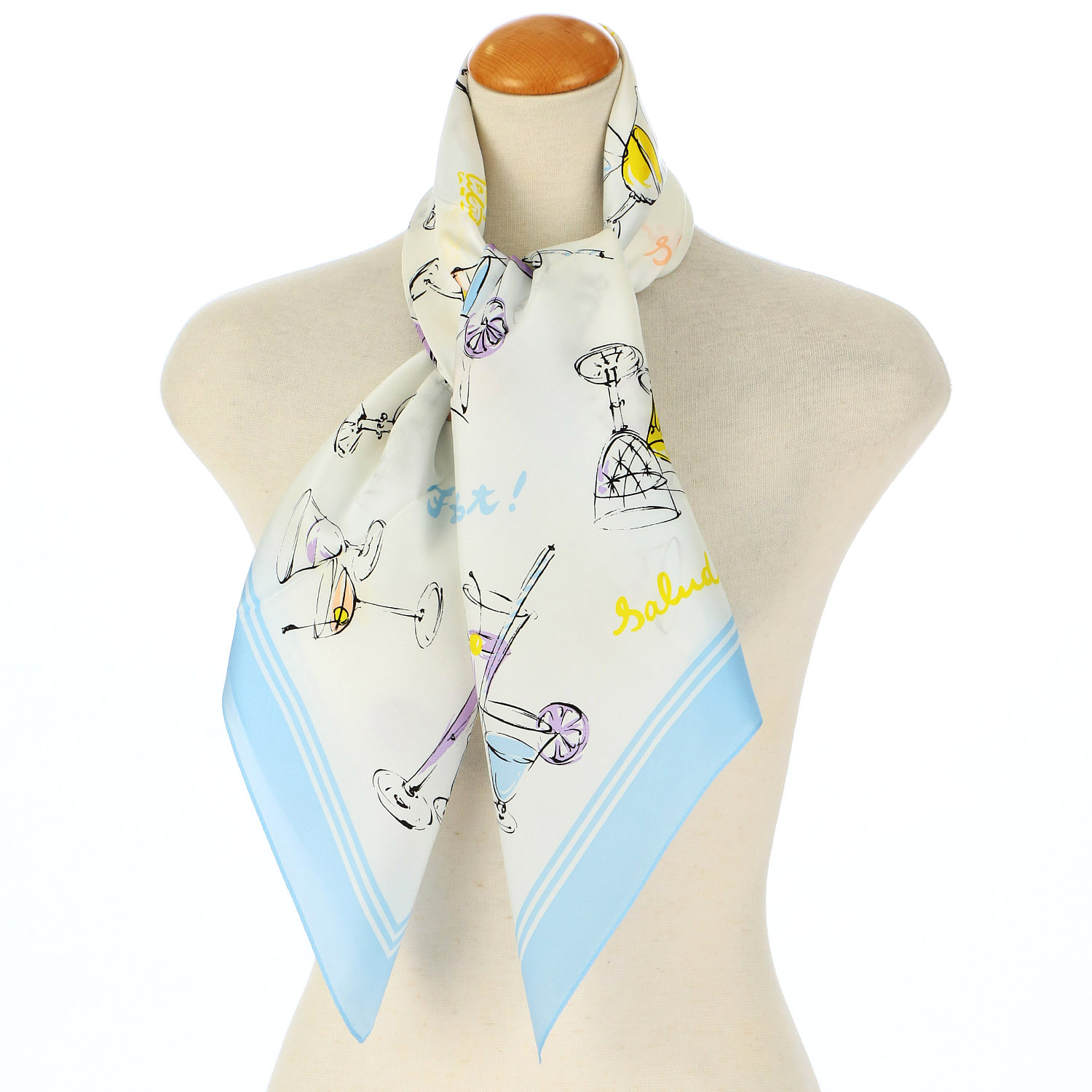 日本製 シルクカクテル柄大判スカーフ 88×88 - 画像4