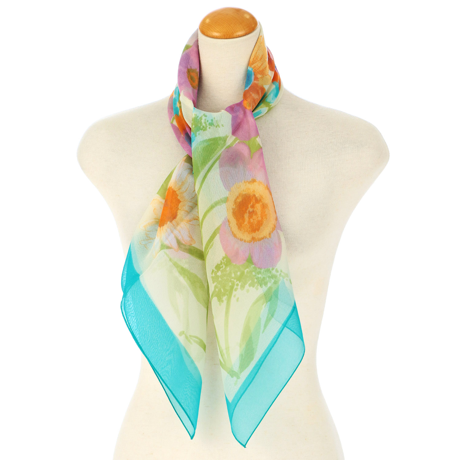 イタリア製 フラワー柄大判シフォンスカーフ 88×88 - 画像3