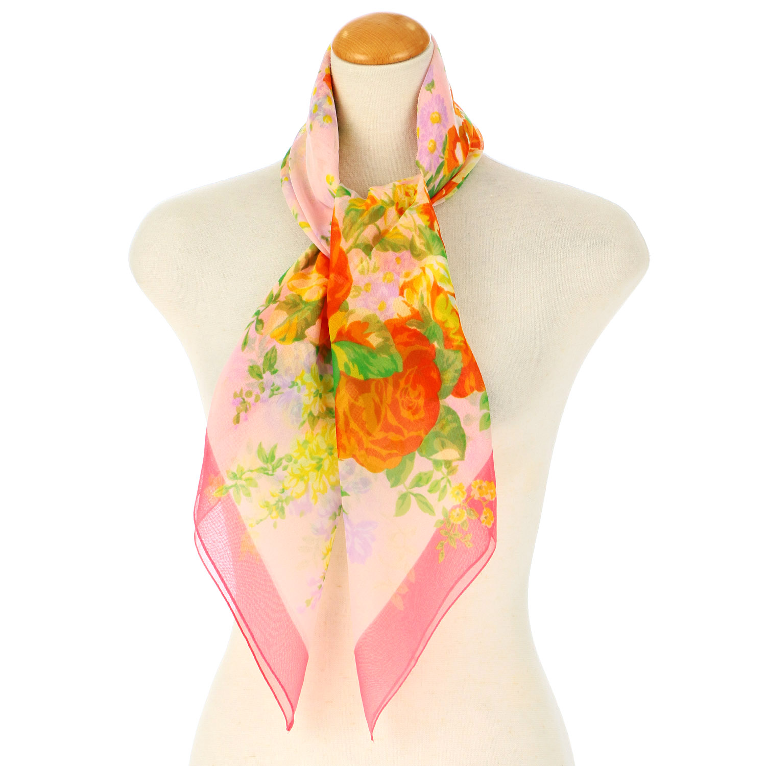 イタリア製 ブーケ柄大判シフォンスカーフ 88×88 - 画像2