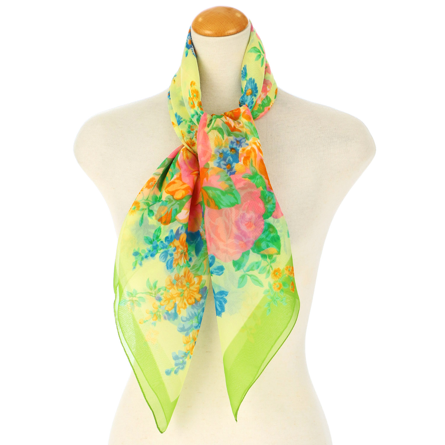 イタリア製 ブーケ柄大判シフォンスカーフ 88×88 - 画像1