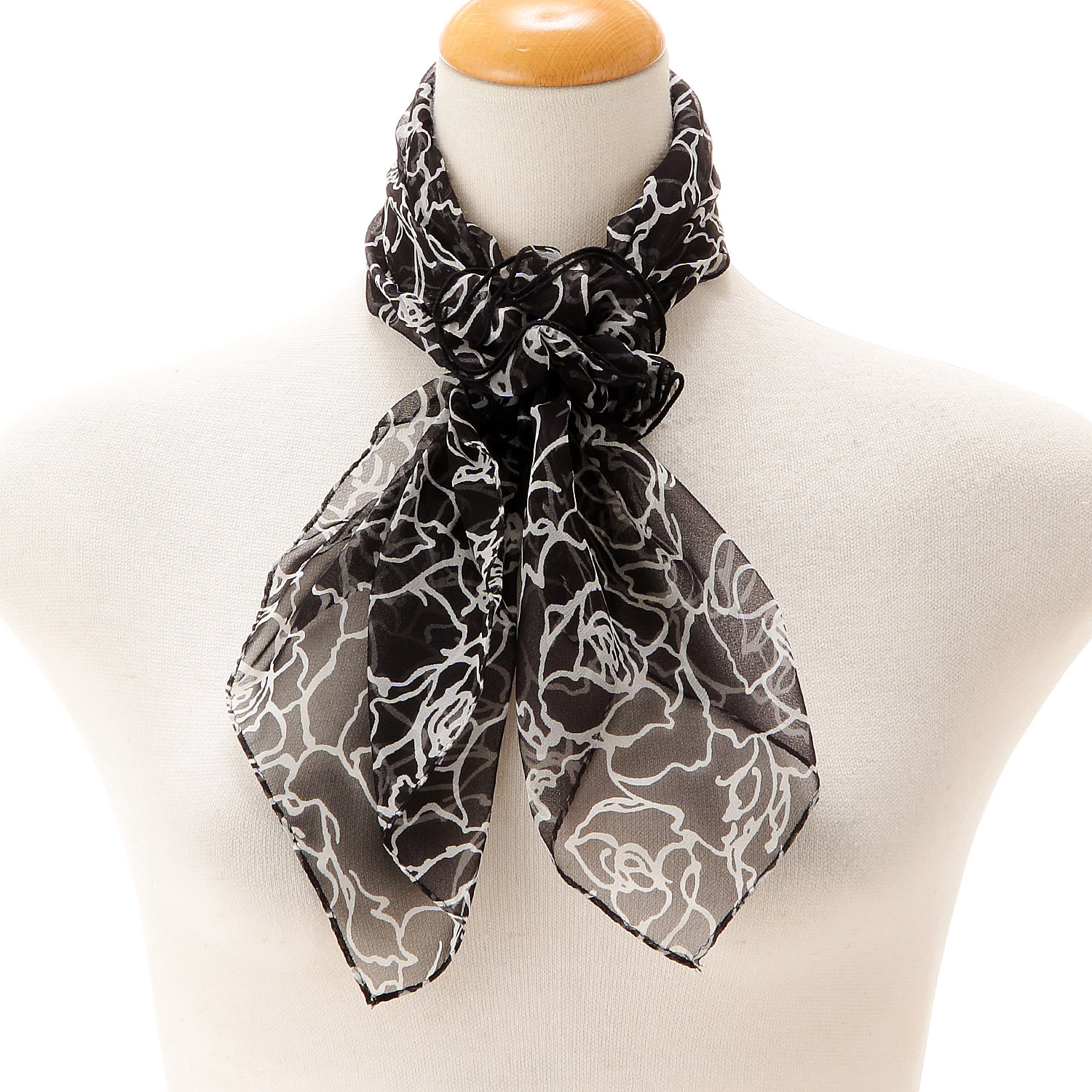 日本製 シルクシフォンシュシュ付きスカーフ - 画像2