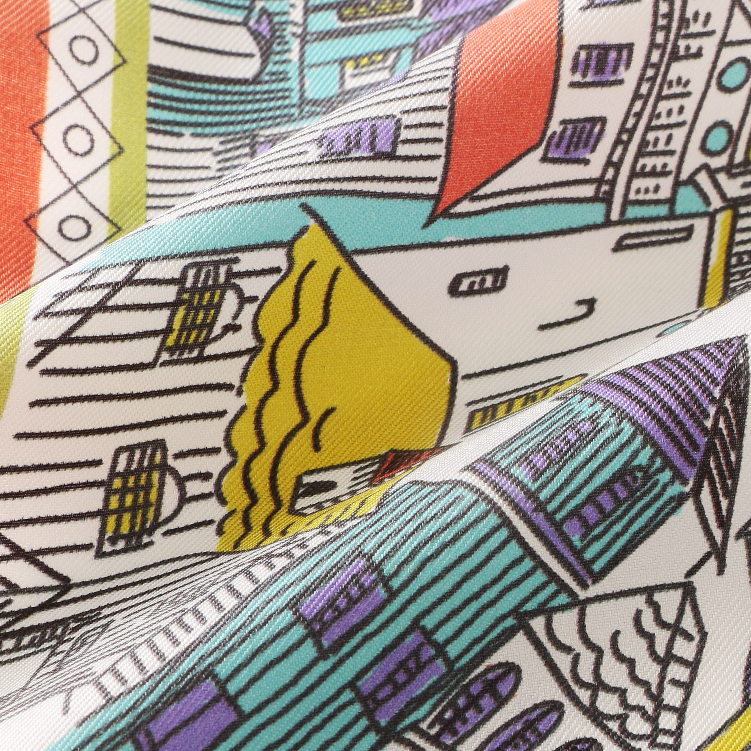 日本製 横浜シルクスカーフ ヴィレッジ 53×53 - 画像3