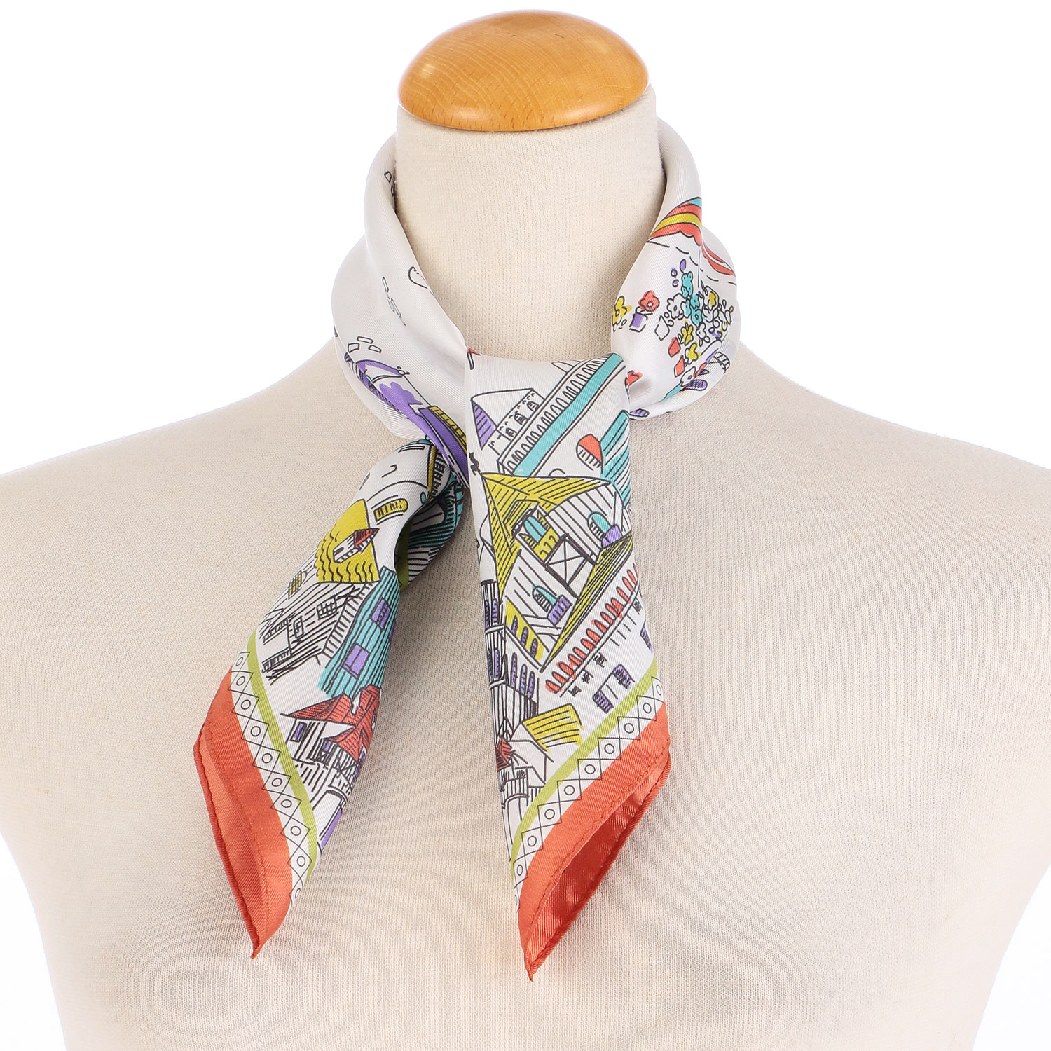 日本製 横浜シルクスカーフ ヴィレッジ 53×53