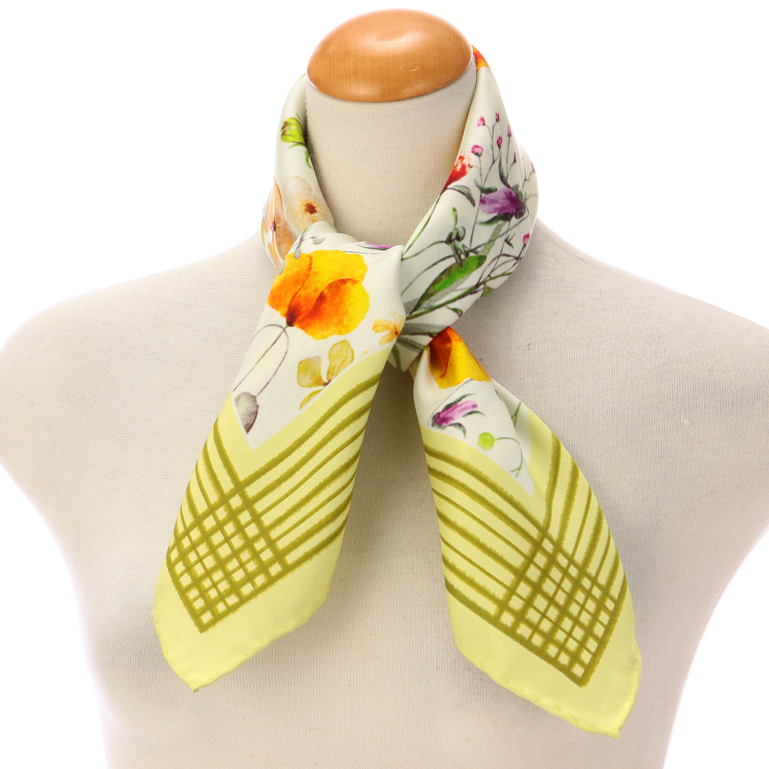 シルク両面花柄プリントスカーフ 64×64 - 画像3