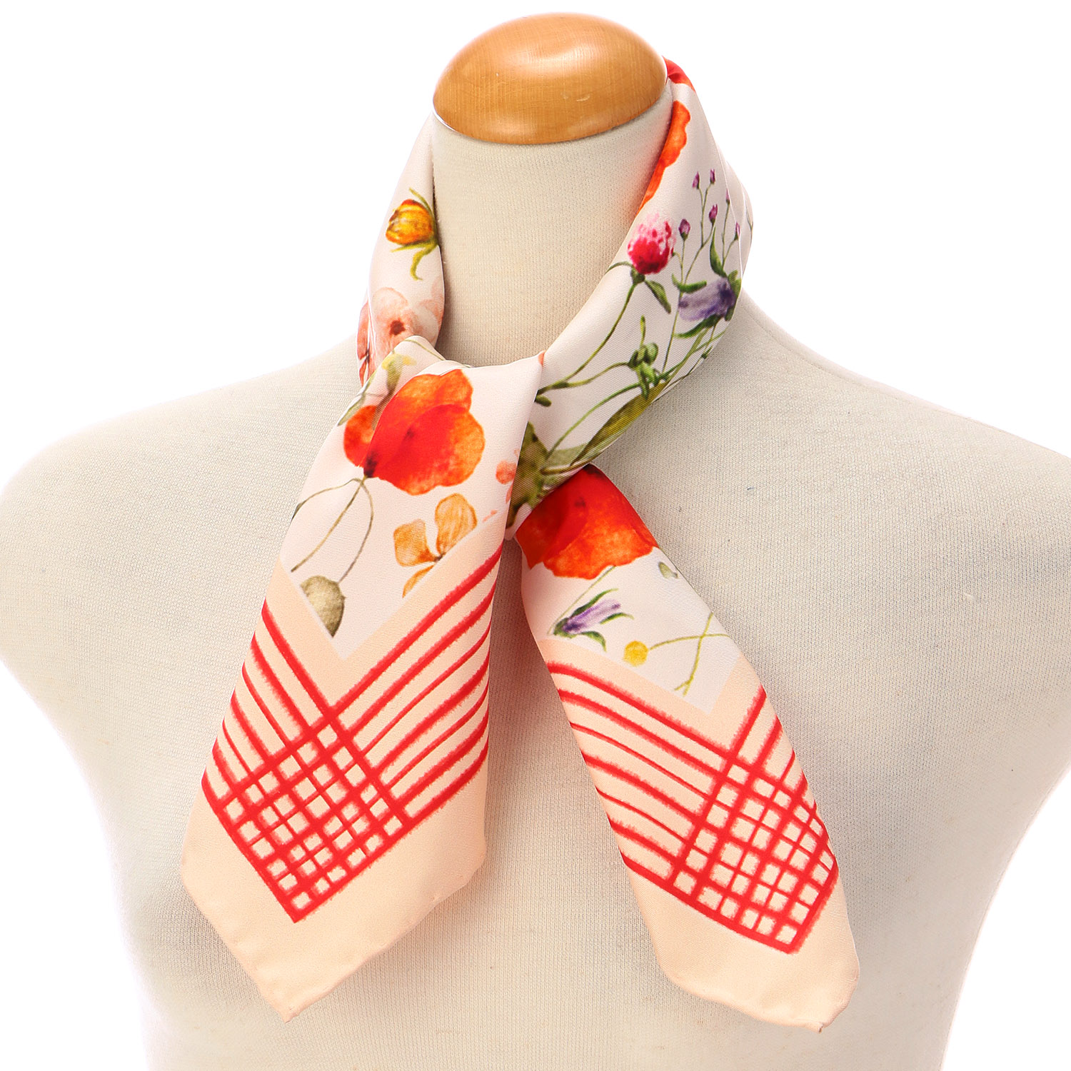 シルク両面花柄プリントスカーフ 64×64 - 画像1