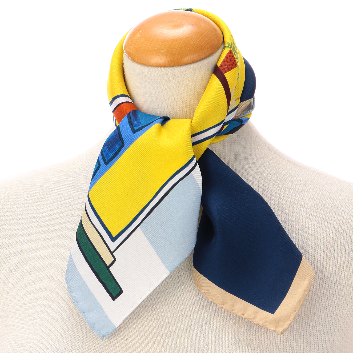 イタリア製 シルクスカーフ ウィンドウ柄 53×53