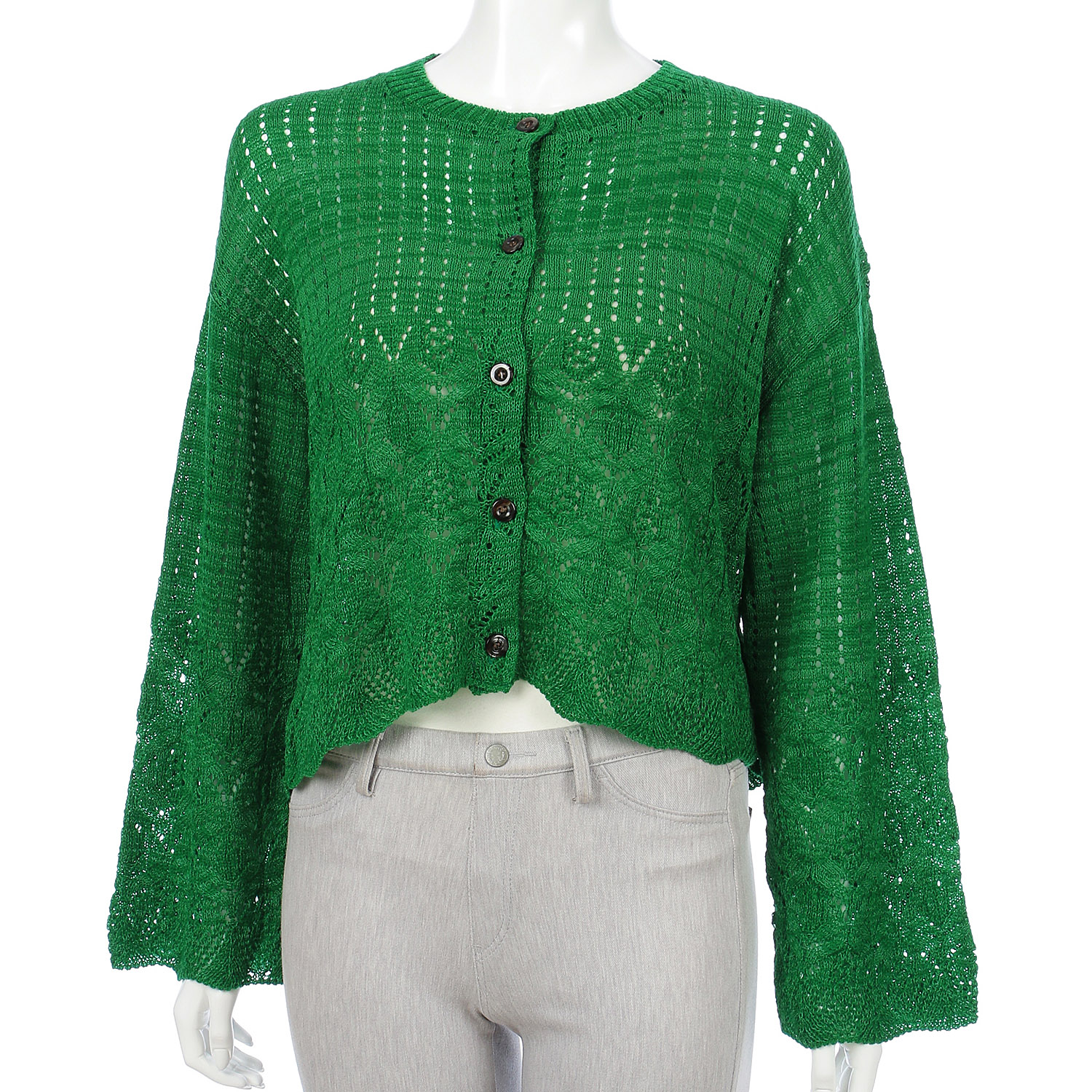 透かし柄丸首カーディガン - 画像11