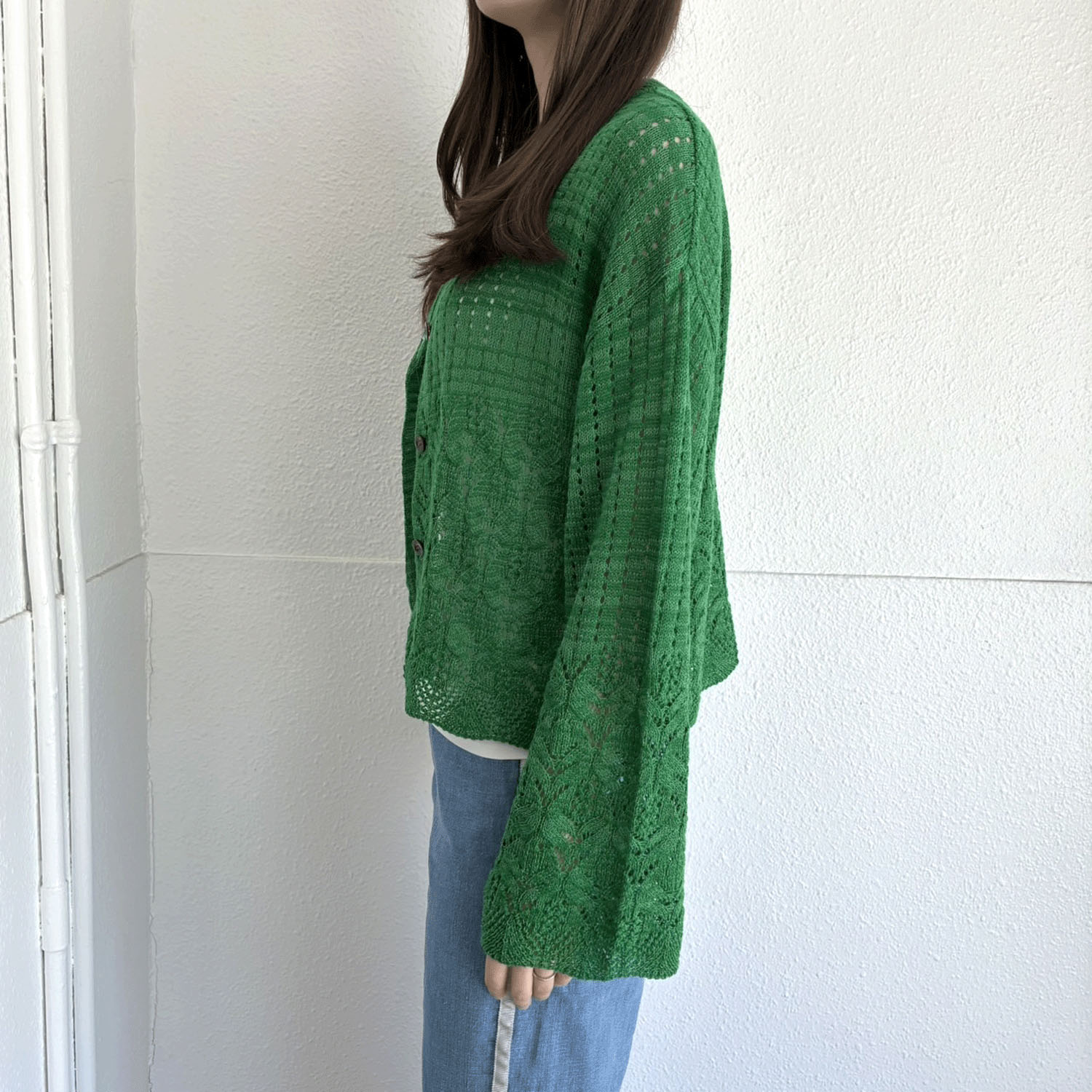 透かし柄丸首カーディガン - 画像6