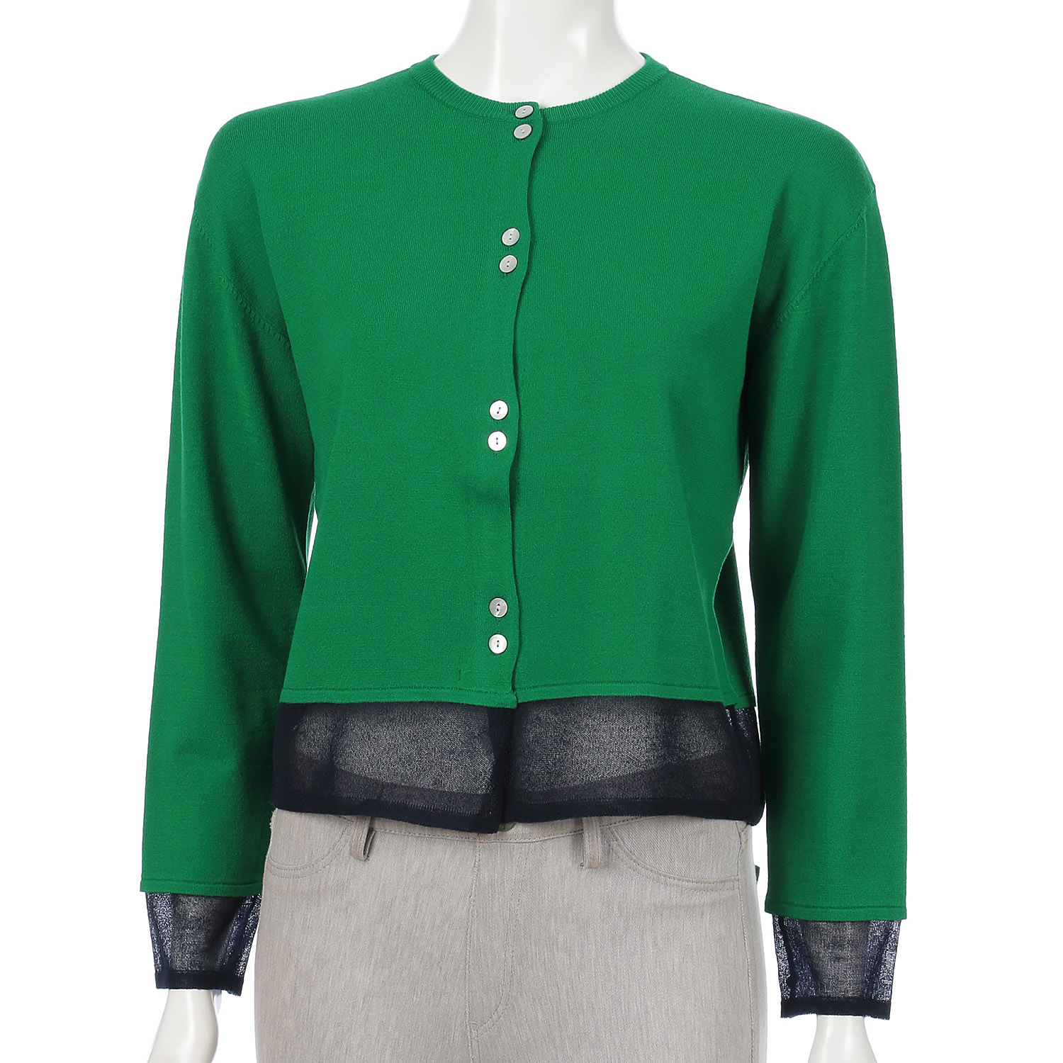 袖口裾シアー配色カーディガン - 画像6