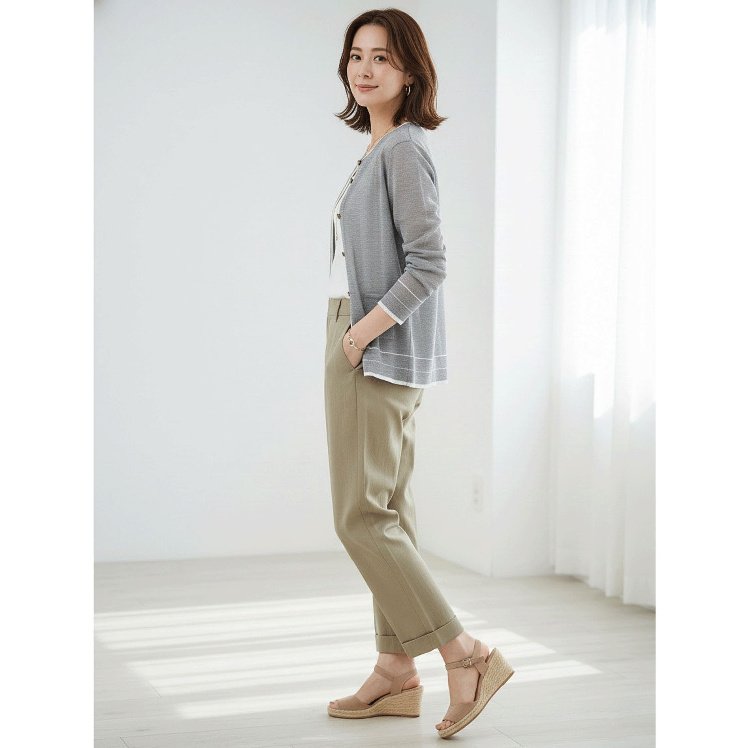 LEVITA配色クルーネックカーディガン - 画像6