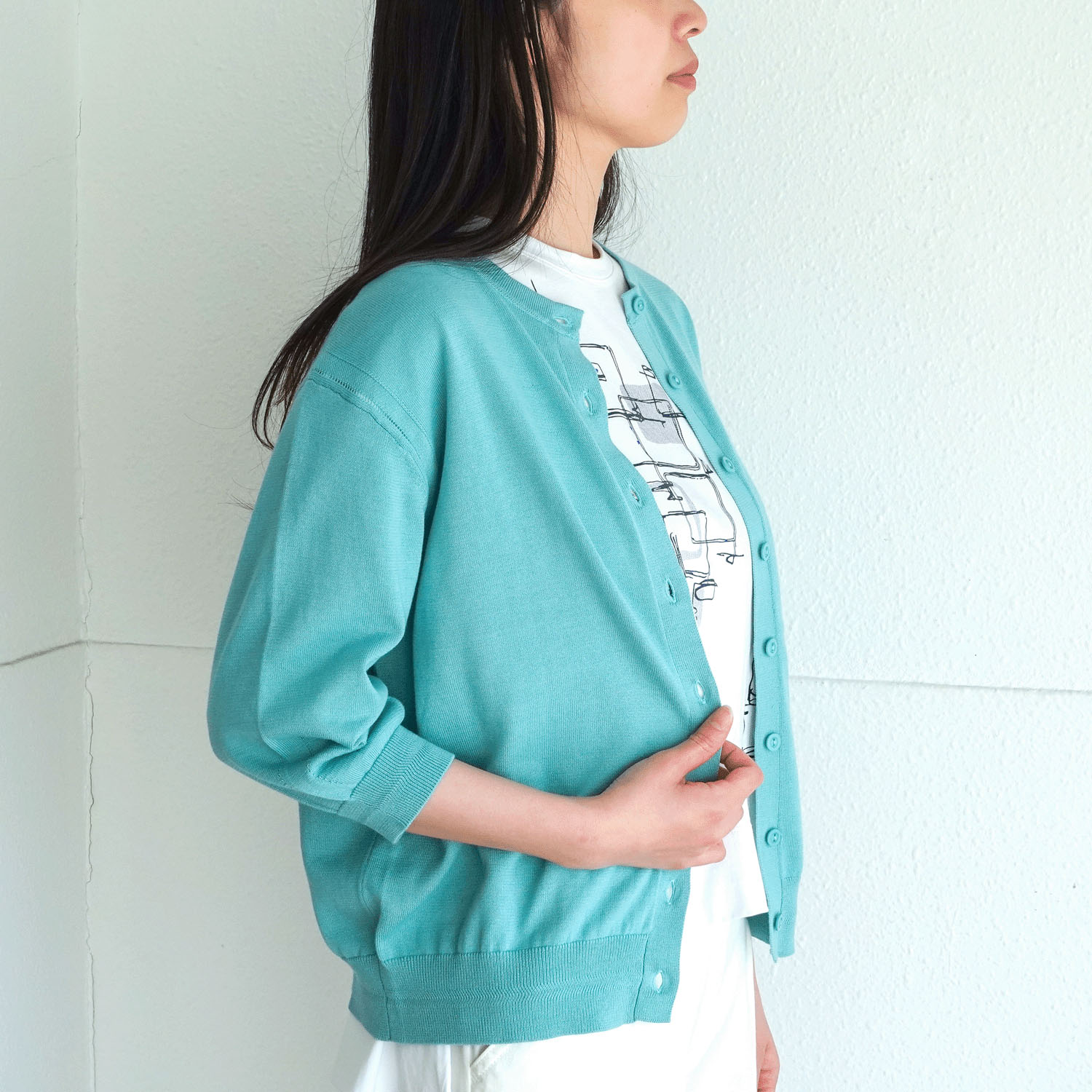 スビンコットン丸首六分袖カーディガン - 画像2