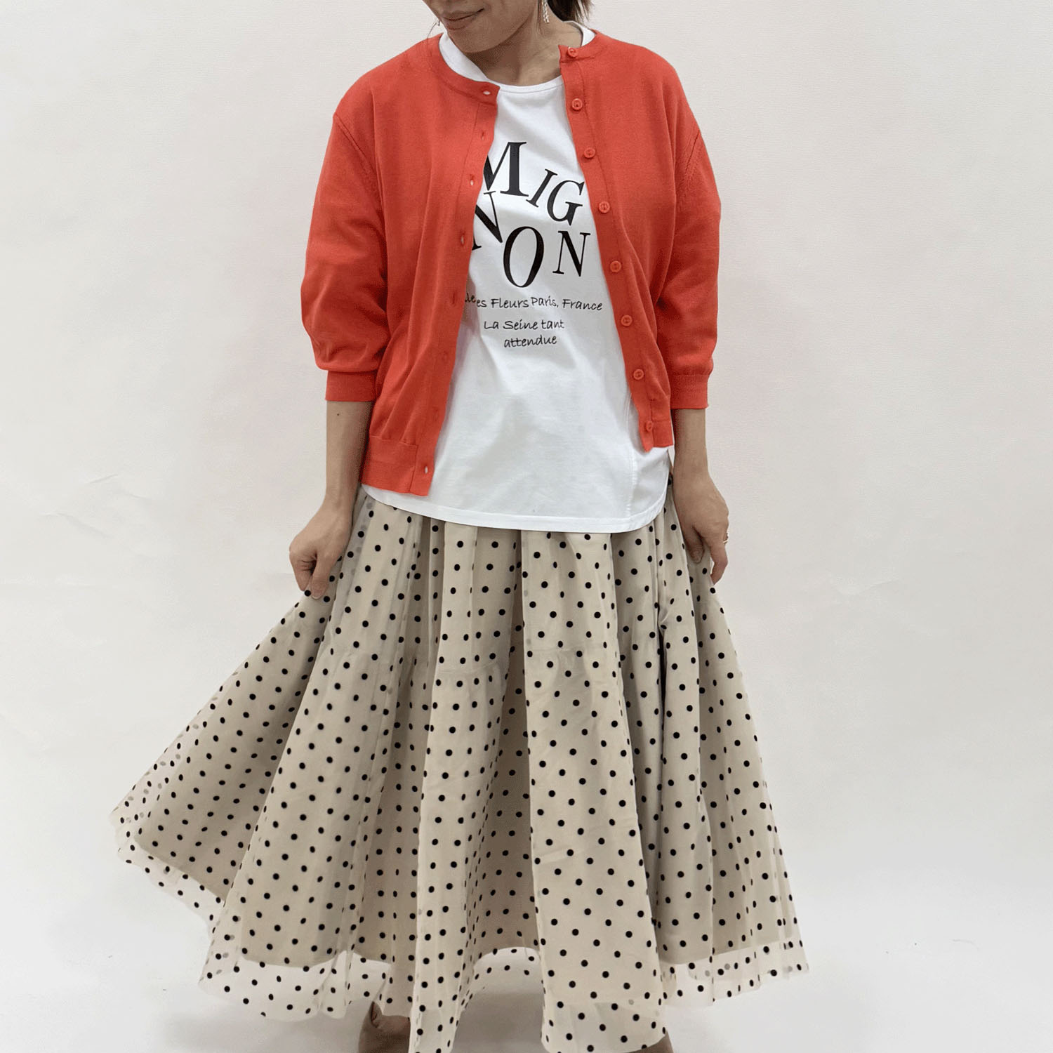 スビンコットン丸首六分袖カーディガン - 画像8