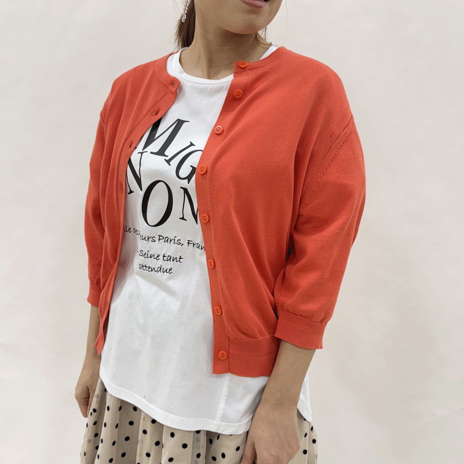 スビンコットン丸首六分袖カーディガン - 画像10