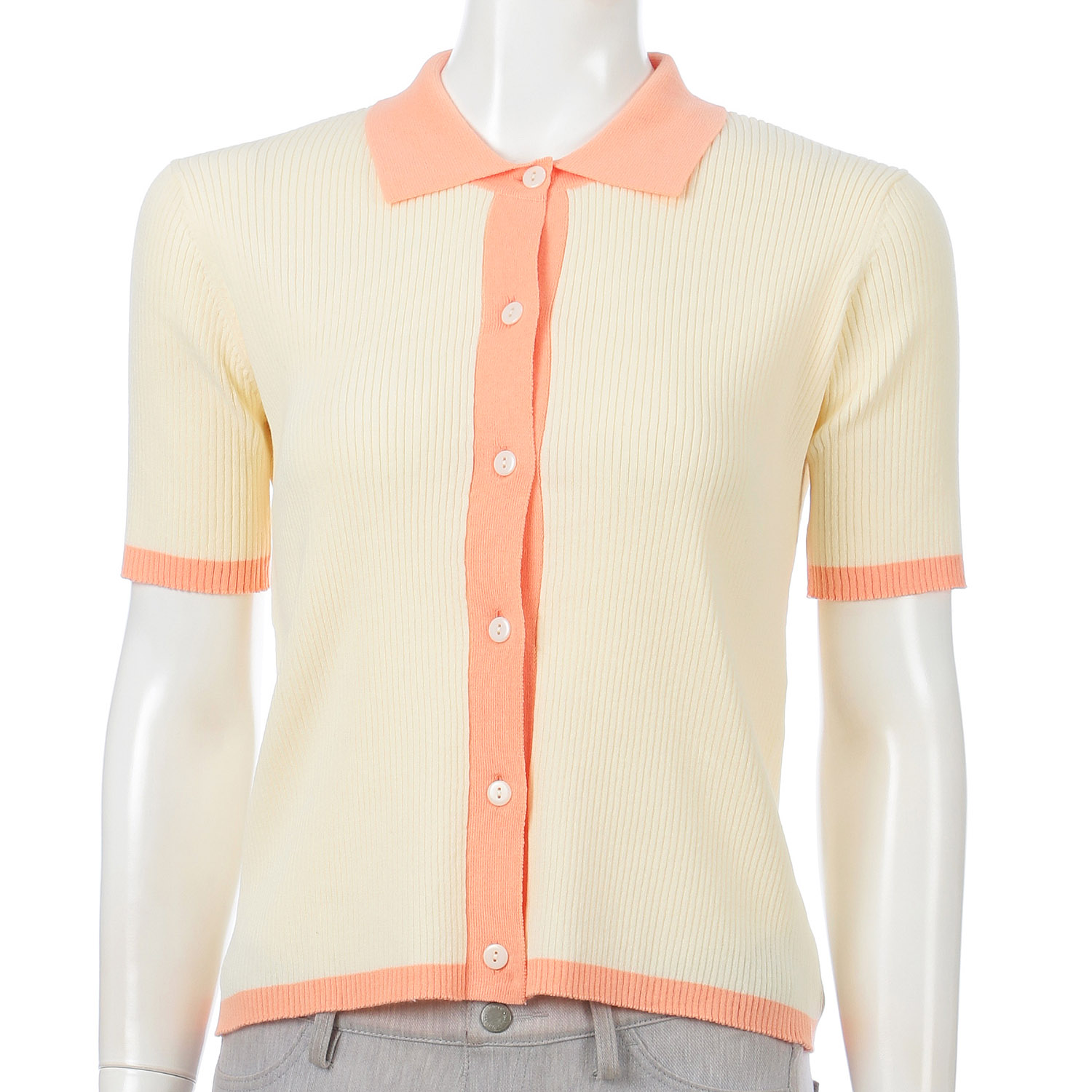 配色衿付きカーディガン - 画像3