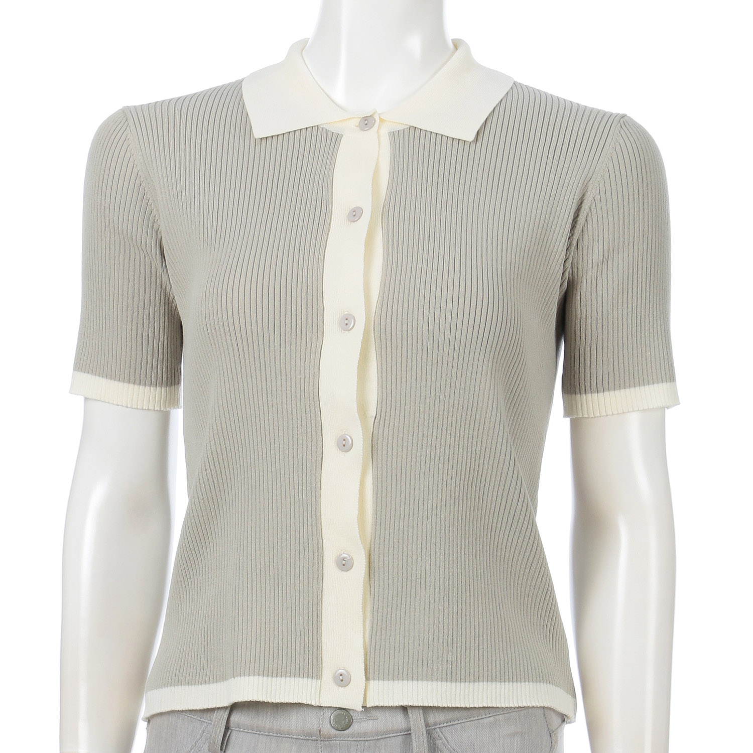 配色衿付きカーディガン