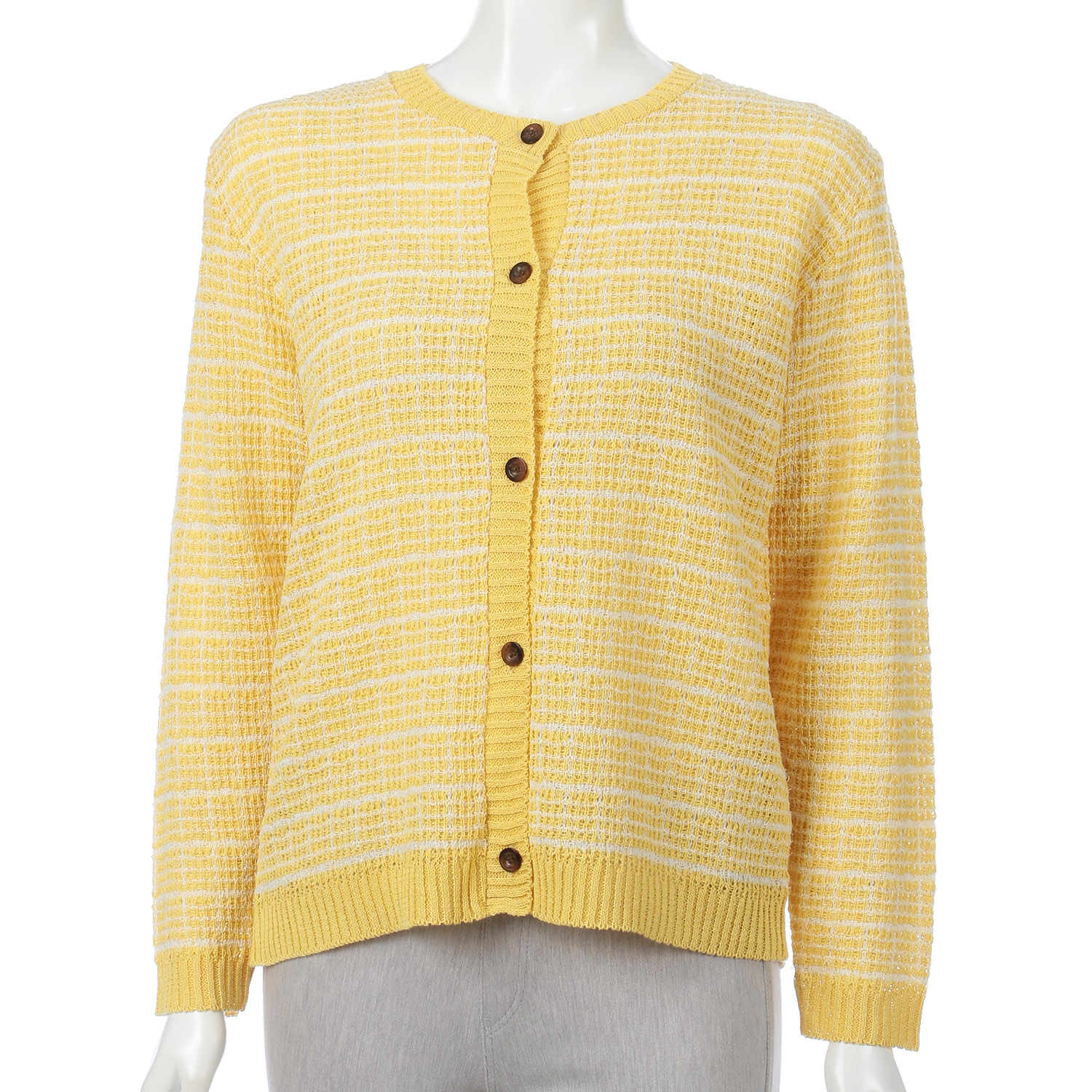 格子柄丸首カーディガン - 画像1