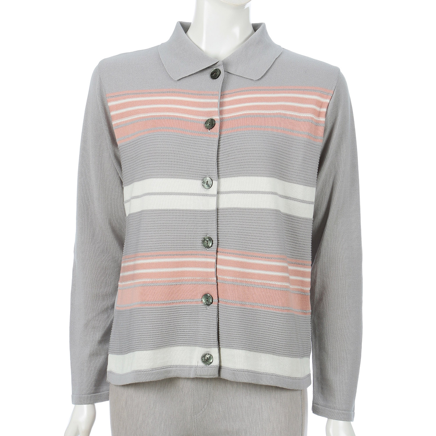 ボーダー衿付きカーディガン - 画像1