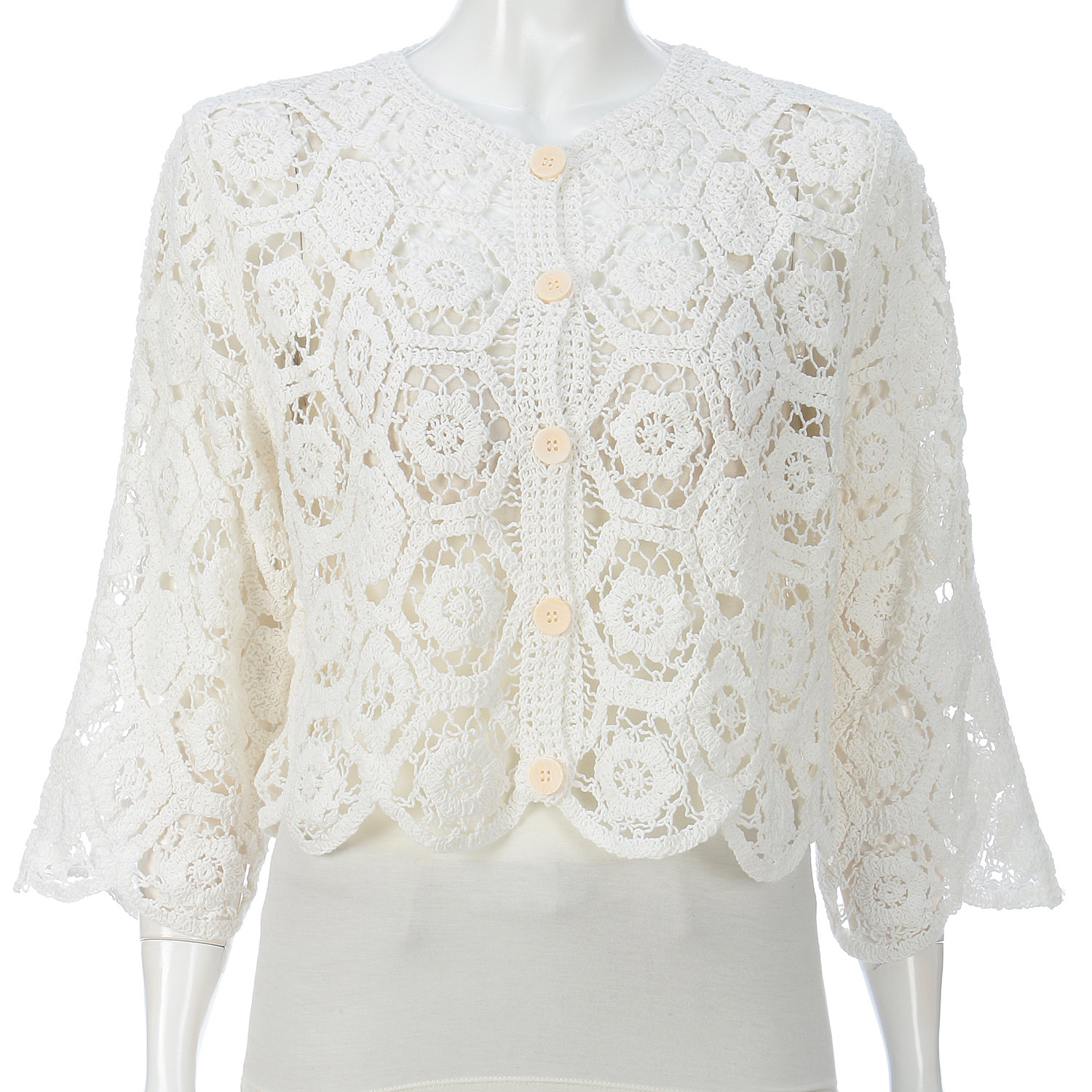 かぎ針丸首カーディガン - 画像2