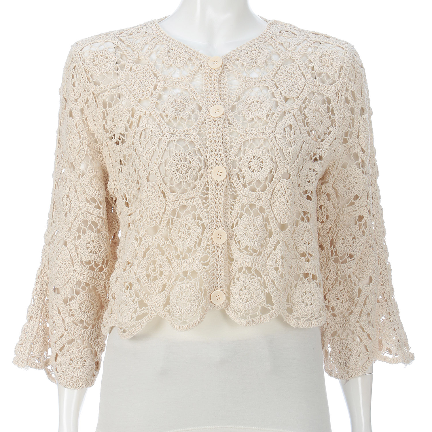 かぎ針丸首カーディガン